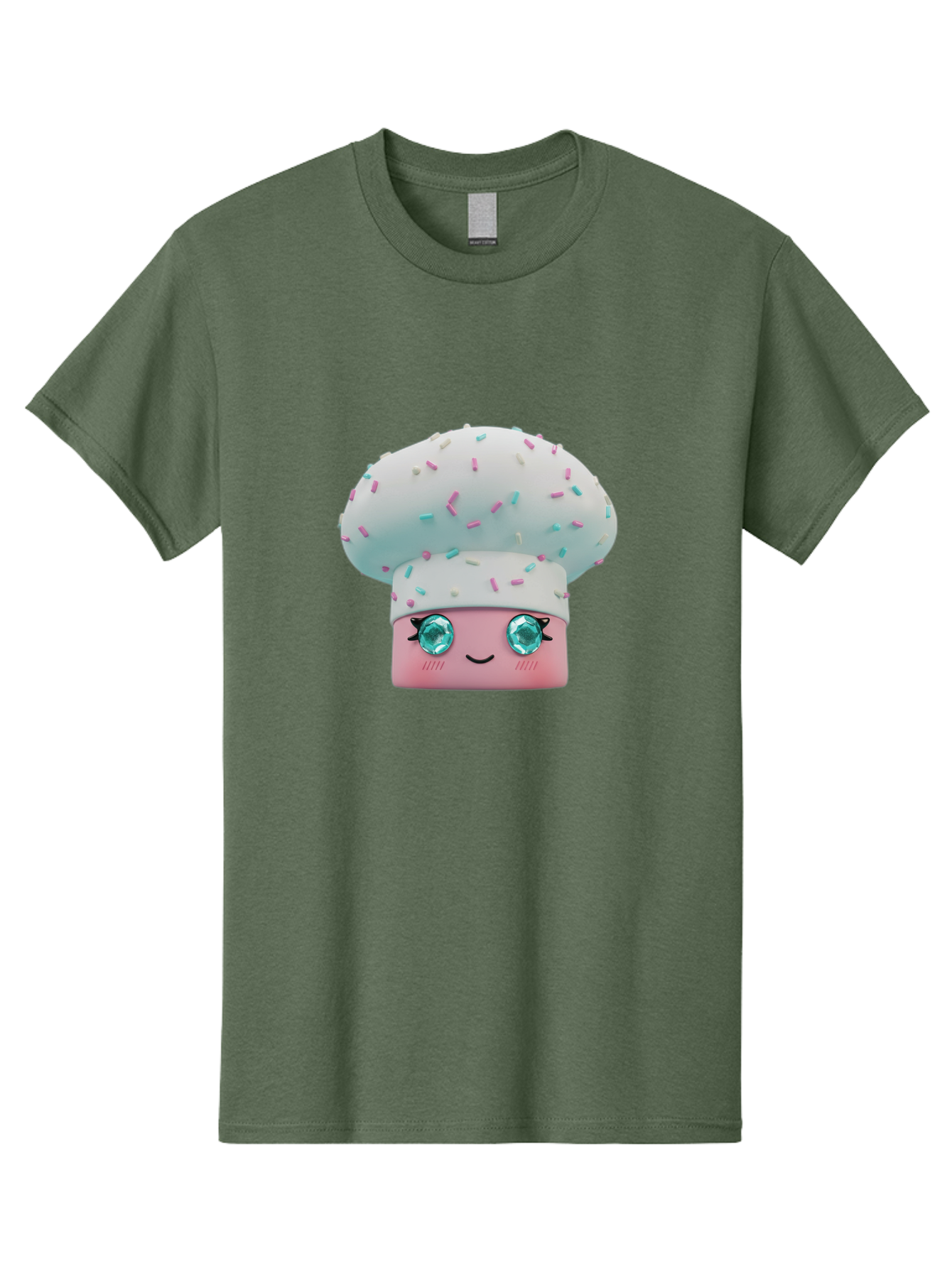 Cup-Cake Men'S Graphic Tee, 100% Cotton, Comfortable Casual Summer Wear, Machine Washable, Smiling Cupcake, Cute Treats, Sweet Tooth, Pastel Colors, Gemstone Eyes, Cartoon Character, Bakery Delight, Dessert Love, Whimsical Design, Bac955