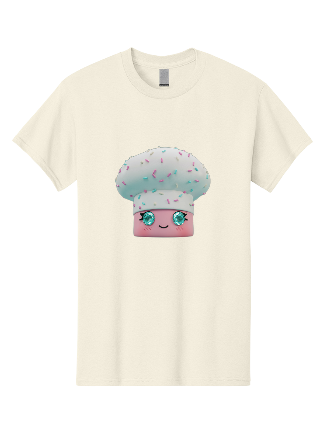 Cup-Cake Men'S Graphic Tee, 100% Cotton, Comfortable Casual Summer Wear, Machine Washable, Smiling Cupcake, Cute Treats, Sweet Tooth, Pastel Colors, Gemstone Eyes, Cartoon Character, Bakery Delight, Dessert Love, Whimsical Design, Bac955