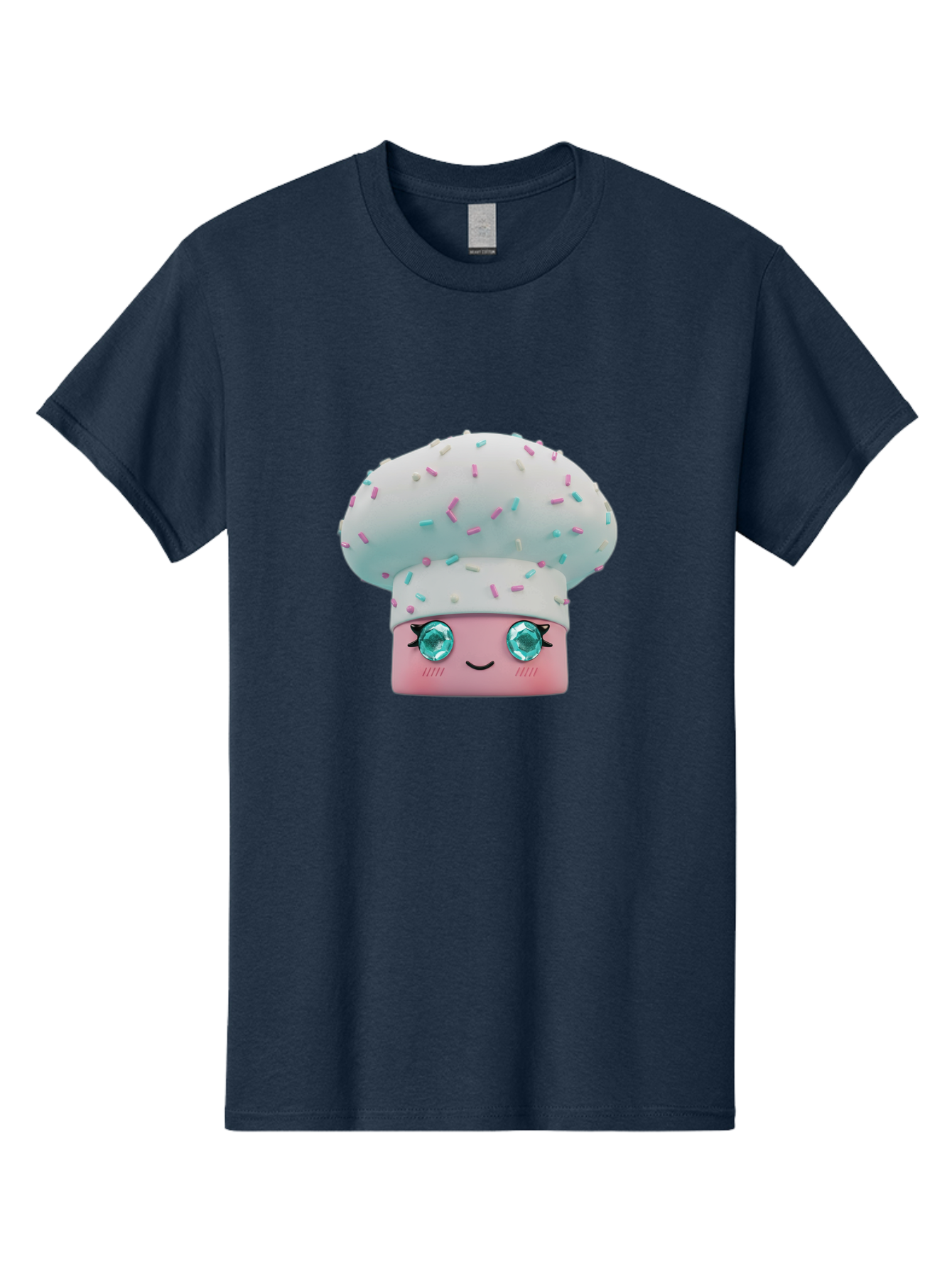 Cup-Cake Men'S Graphic Tee, 100% Cotton, Comfortable Casual Summer Wear, Machine Washable, Smiling Cupcake, Cute Treats, Sweet Tooth, Pastel Colors, Gemstone Eyes, Cartoon Character, Bakery Delight, Dessert Love, Whimsical Design, Bac955