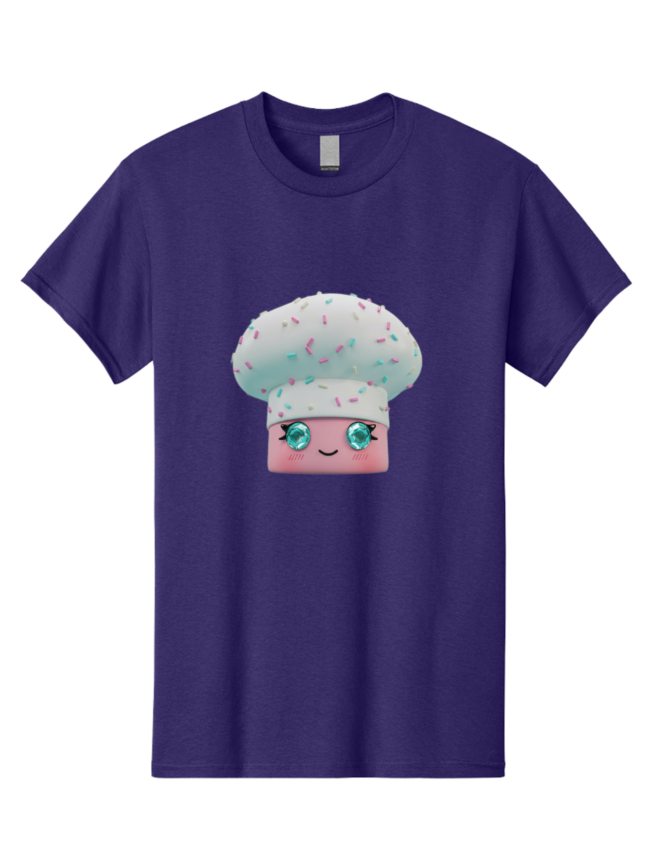 Cup-Cake Men'S Graphic Tee, 100% Cotton, Comfortable Casual Summer Wear, Machine Washable, Smiling Cupcake, Cute Treats, Sweet Tooth, Pastel Colors, Gemstone Eyes, Cartoon Character, Bakery Delight, Dessert Love, Whimsical Design, Bac955