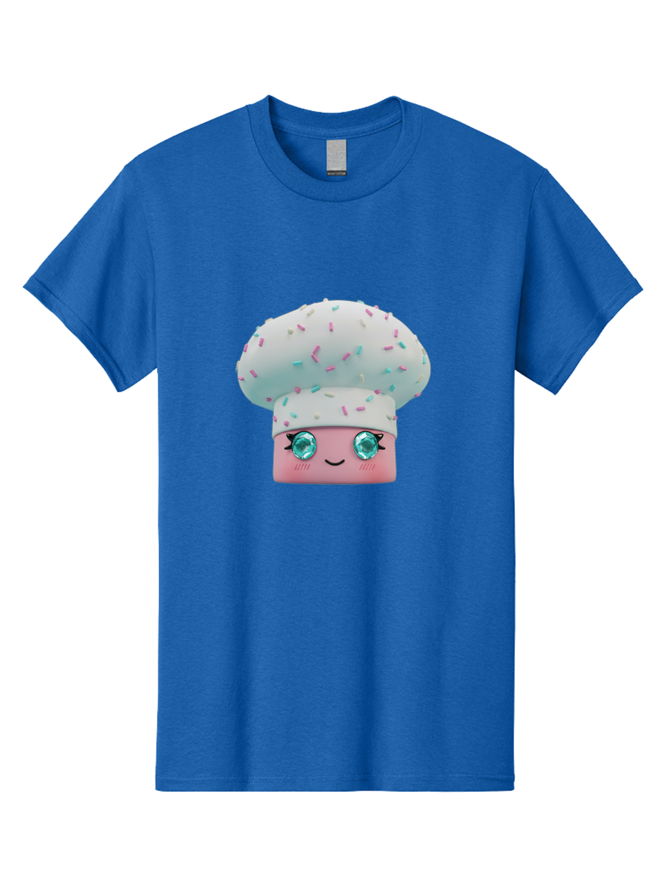 Cup-Cake Men'S Graphic Tee, 100% Cotton, Comfortable Casual Summer Wear, Machine Washable, Smiling Cupcake, Cute Treats, Sweet Tooth, Pastel Colors, Gemstone Eyes, Cartoon Character, Bakery Delight, Dessert Love, Whimsical Design, Bac955
