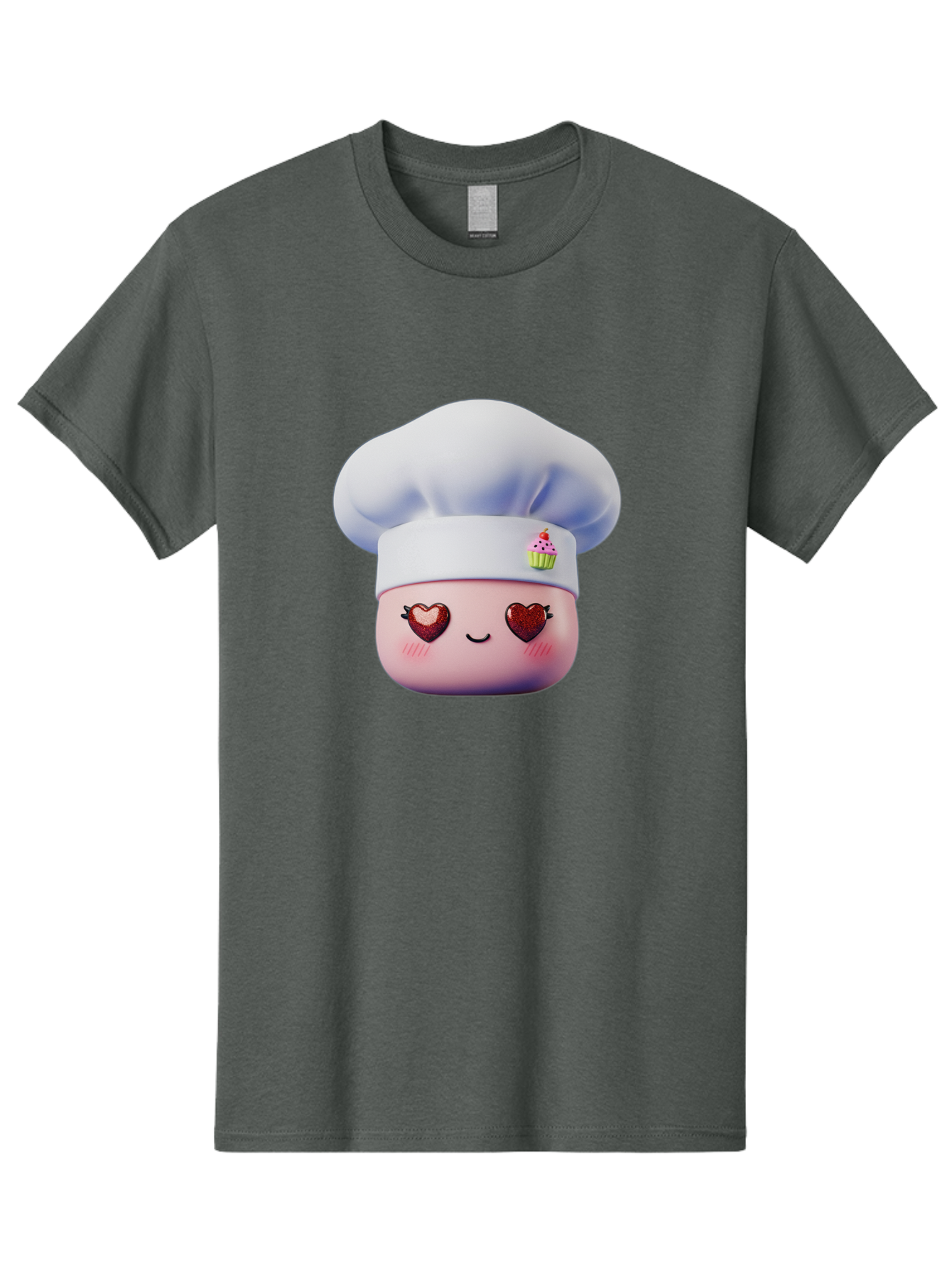 Cupcake-Chef Men'S Graphic Tee, 100% Cotton, Comfortable Casual Summer Wear, Machine Washable, Cartoon Chef, Baker Character, Sweet Treats, Heart-Shaped Eyes, Dessert Design, Baking Love, Pastry Chef Hat, Cute Pastel Colors, Whimsical Bakery Bac956