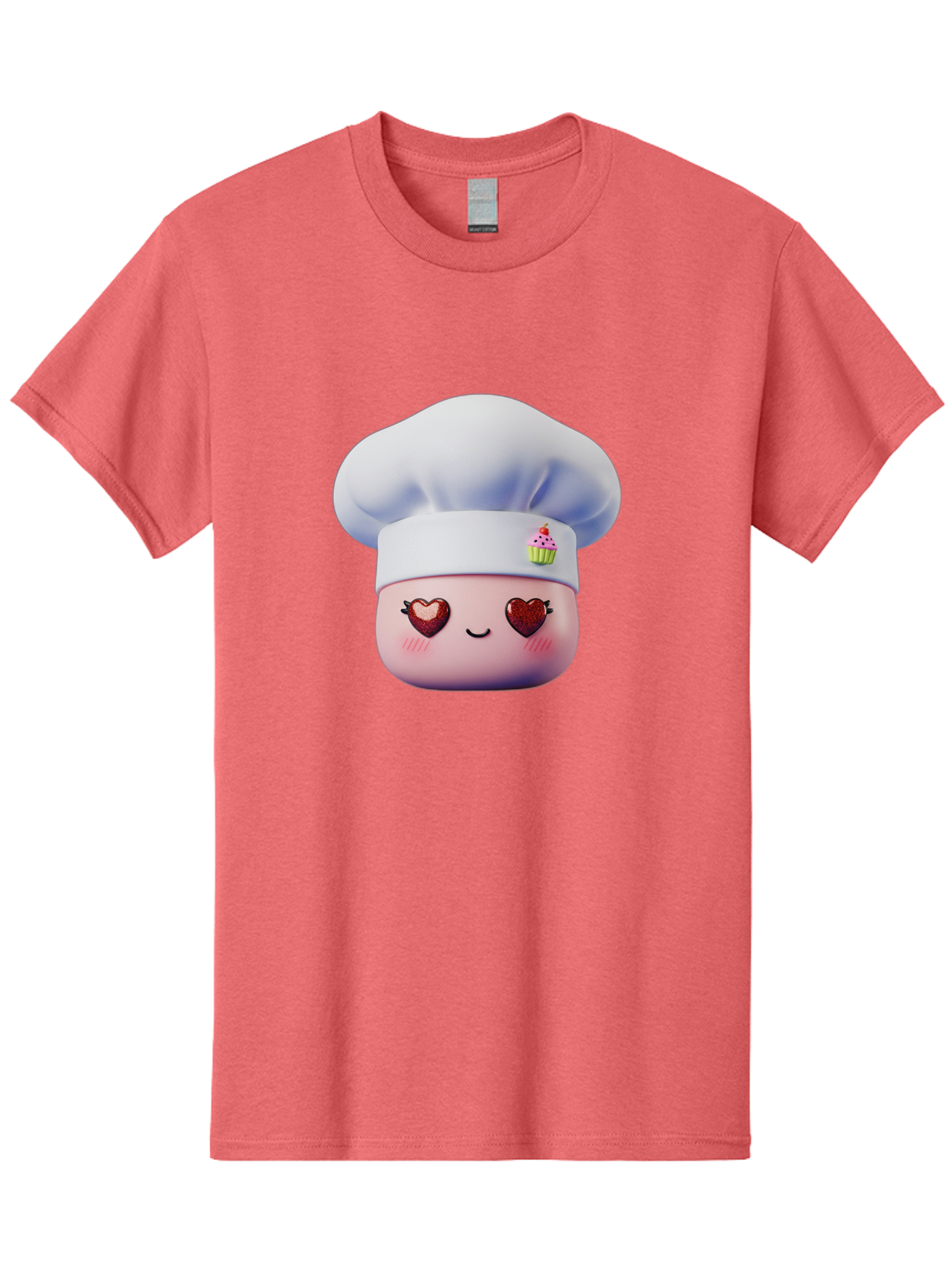 Cupcake-Chef Men'S Graphic Tee, 100% Cotton, Comfortable Casual Summer Wear, Machine Washable, Cartoon Chef, Baker Character, Sweet Treats, Heart-Shaped Eyes, Dessert Design, Baking Love, Pastry Chef Hat, Cute Pastel Colors, Whimsical Bakery Bac956