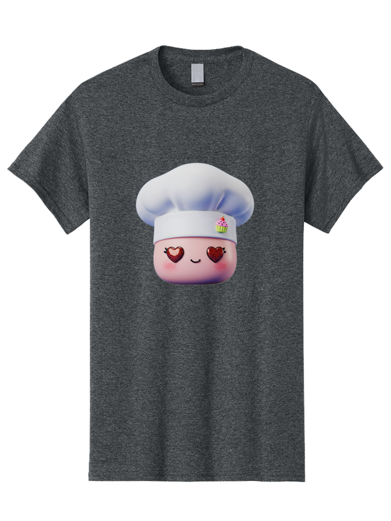Cupcake-Chef Men'S Graphic Tee, 100% Cotton, Comfortable Casual Summer Wear, Machine Washable, Cartoon Chef, Baker Character, Sweet Treats, Heart-Shaped Eyes, Dessert Design, Baking Love, Pastry Chef Hat, Cute Pastel Colors, Whimsical Bakery Bac956