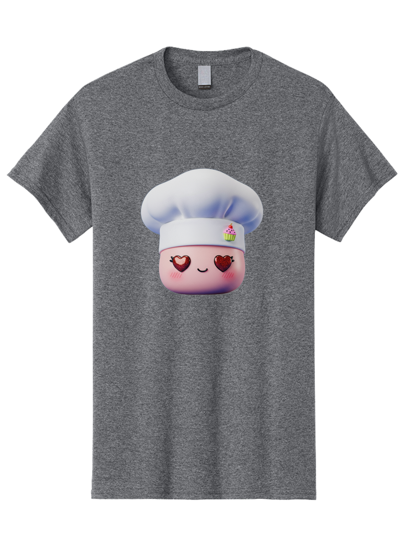 Cupcake-Chef Men'S Graphic Tee, 100% Cotton, Comfortable Casual Summer Wear, Machine Washable, Cartoon Chef, Baker Character, Sweet Treats, Heart-Shaped Eyes, Dessert Design, Baking Love, Pastry Chef Hat, Cute Pastel Colors, Whimsical Bakery Bac956