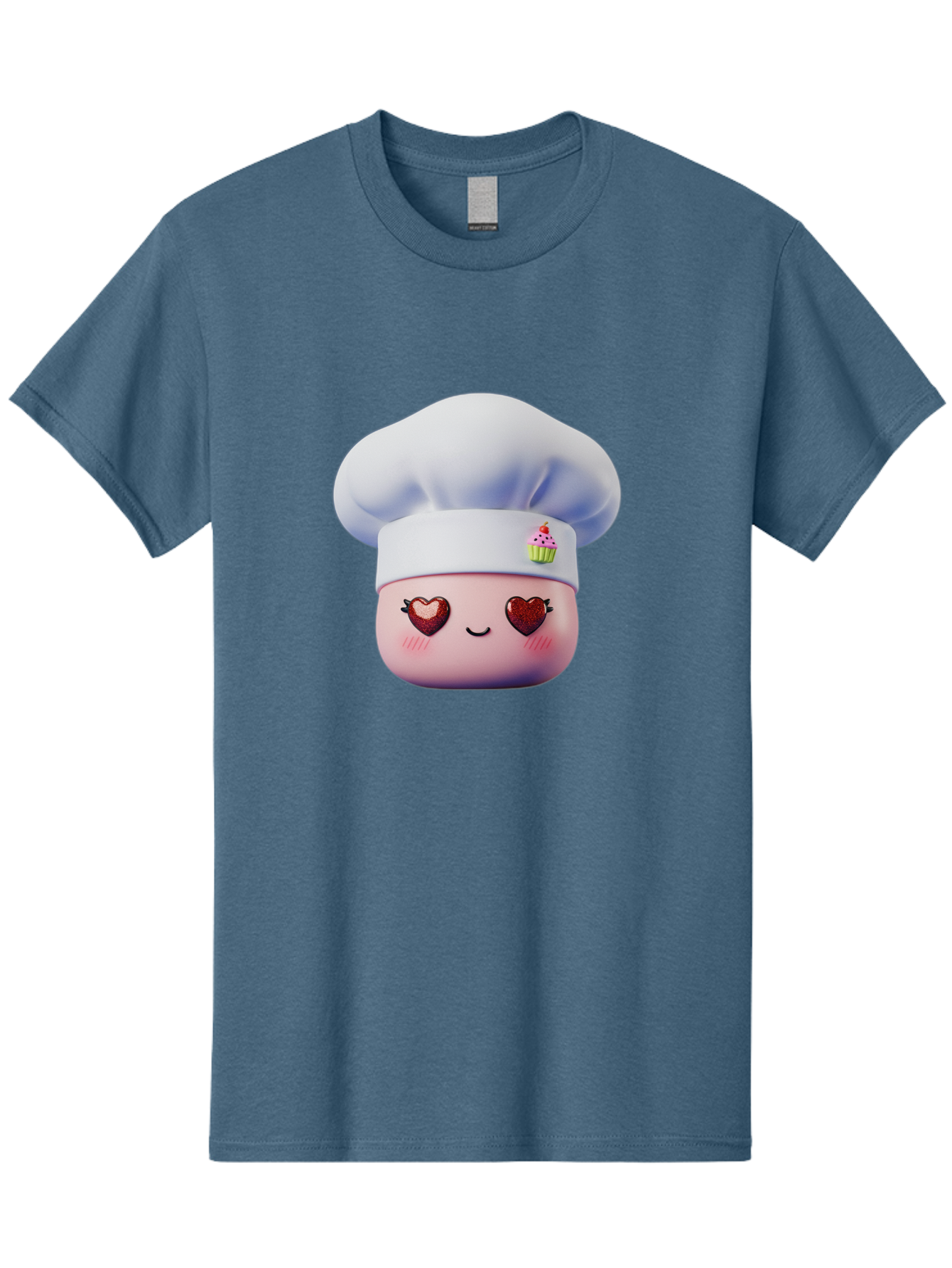Cupcake-Chef Men'S Graphic Tee, 100% Cotton, Comfortable Casual Summer Wear, Machine Washable, Cartoon Chef, Baker Character, Sweet Treats, Heart-Shaped Eyes, Dessert Design, Baking Love, Pastry Chef Hat, Cute Pastel Colors, Whimsical Bakery Bac956