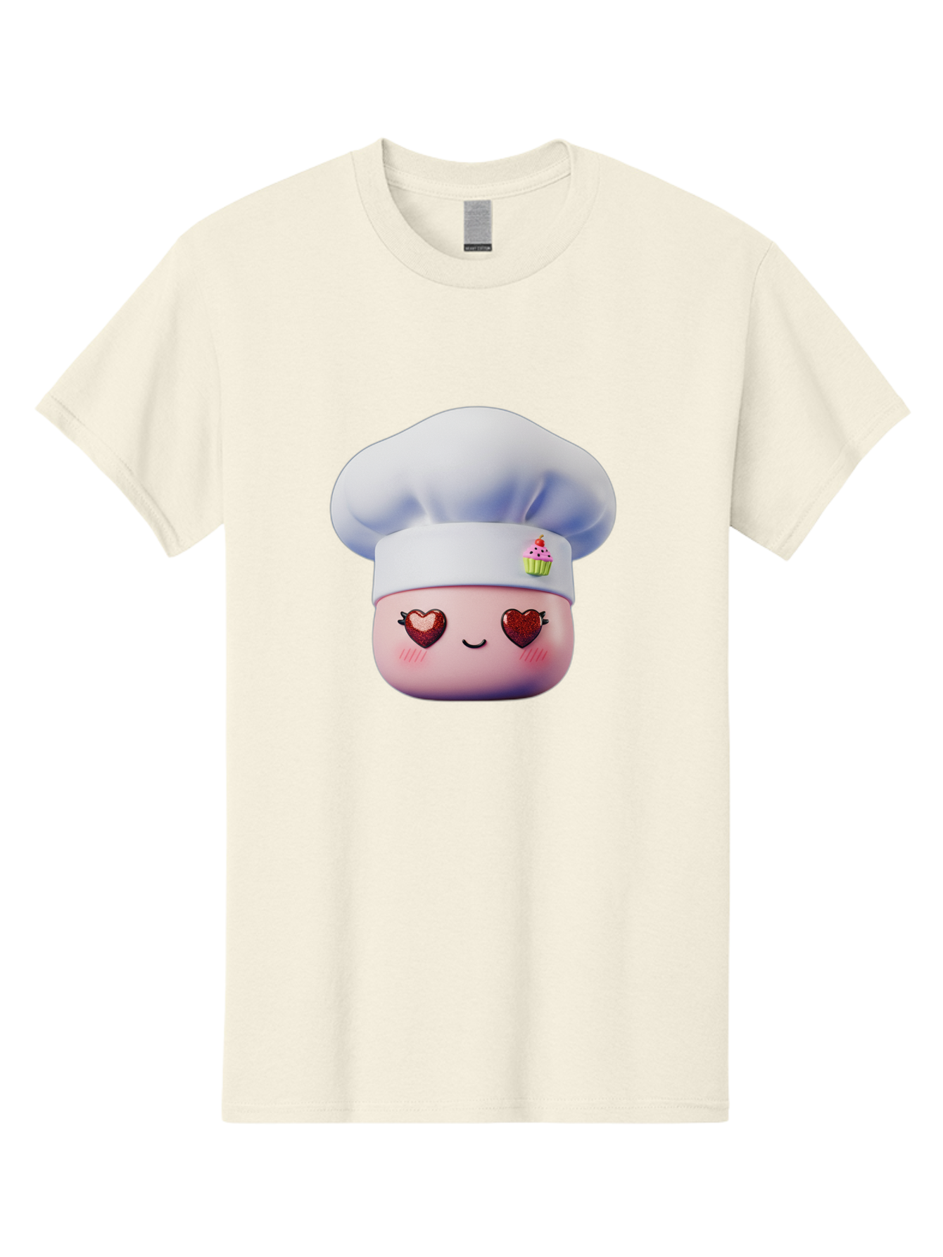 Cupcake-Chef Men'S Graphic Tee, 100% Cotton, Comfortable Casual Summer Wear, Machine Washable, Cartoon Chef, Baker Character, Sweet Treats, Heart-Shaped Eyes, Dessert Design, Baking Love, Pastry Chef Hat, Cute Pastel Colors, Whimsical Bakery Bac956