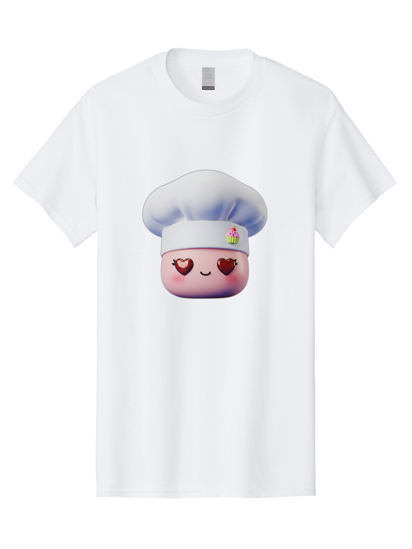 Cupcake-Chef Men'S Graphic Tee, 100% Cotton, Comfortable Casual Summer Wear, Machine Washable, Cartoon Chef, Baker Character, Sweet Treats, Heart-Shaped Eyes, Dessert Design, Baking Love, Pastry Chef Hat, Cute Pastel Colors, Whimsical Bakery Bac956
