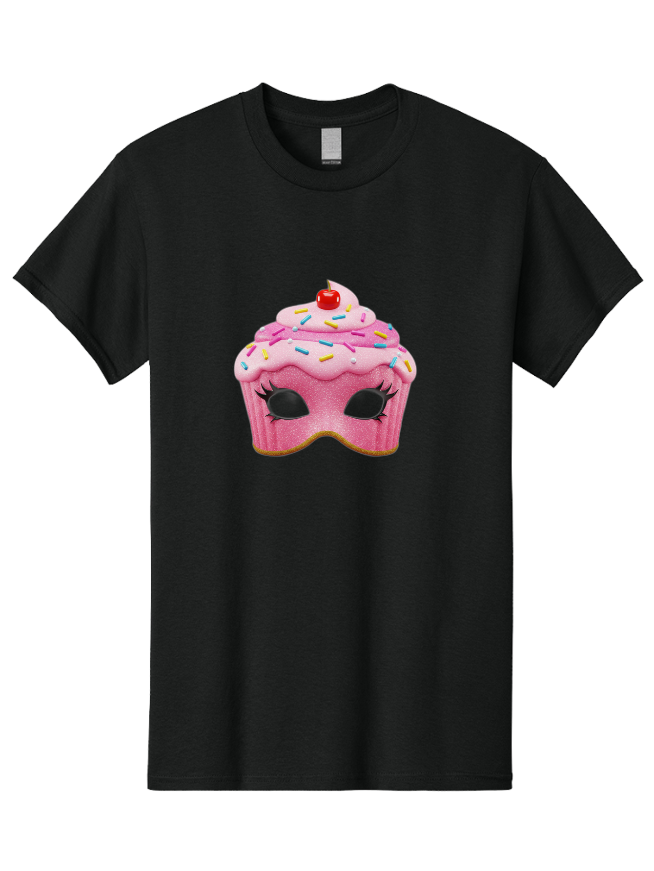 Cupcake-Mask Men'S Graphic Tee, 100% Cotton, Comfortable Casual Summer Wear, Machine Washable, Pink Cupcake Mask, Decorative Mask, Frosting And Sprinkles, Eye Holes, Mascara Lashes, Cherry On Top, Sweet Treats, Party Accessories, Costume Masks Bac957