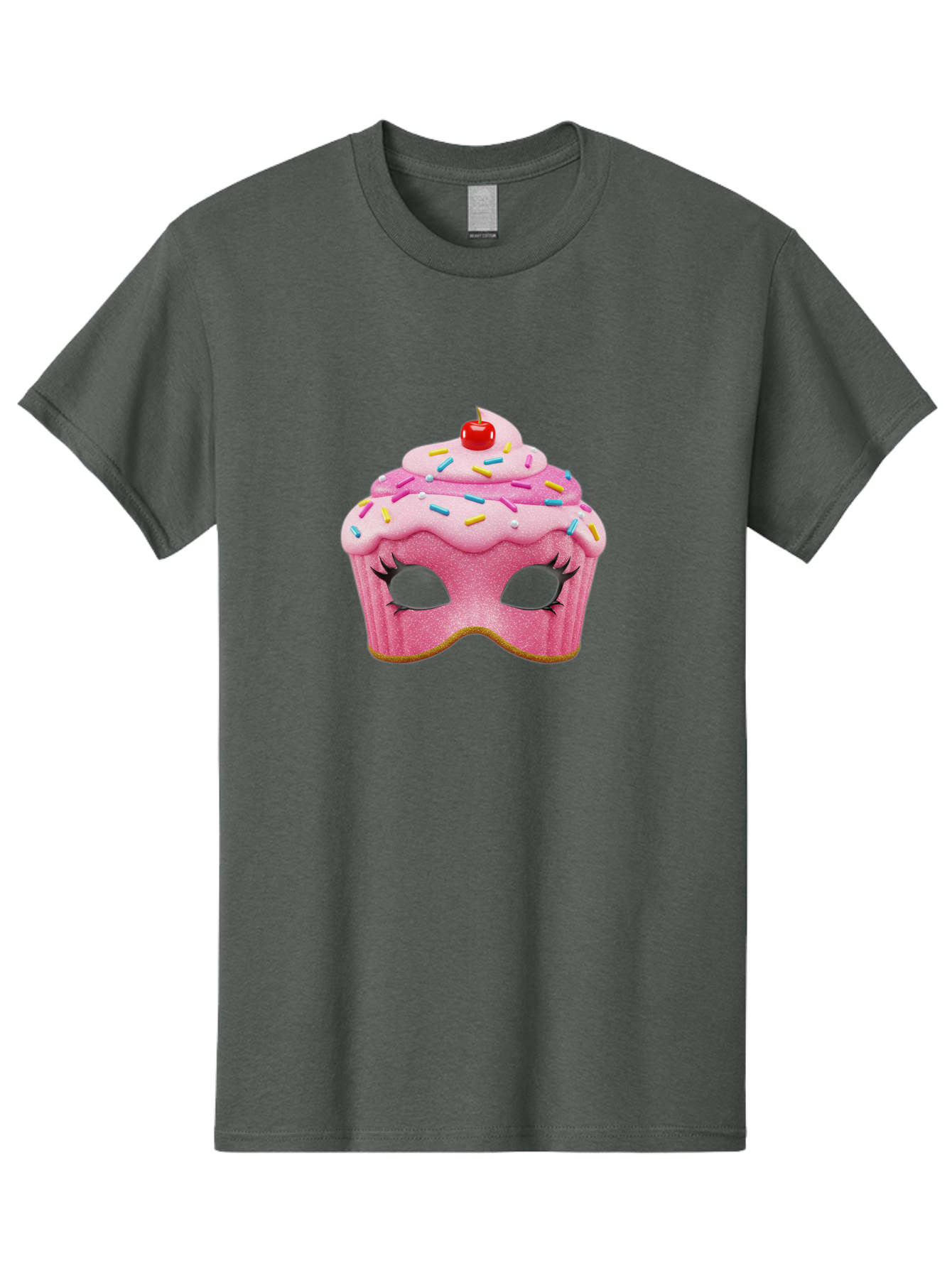 Cupcake-Mask Men'S Graphic Tee, 100% Cotton, Comfortable Casual Summer Wear, Machine Washable, Pink Cupcake Mask, Decorative Mask, Frosting And Sprinkles, Eye Holes, Mascara Lashes, Cherry On Top, Sweet Treats, Party Accessories, Costume Masks Bac957