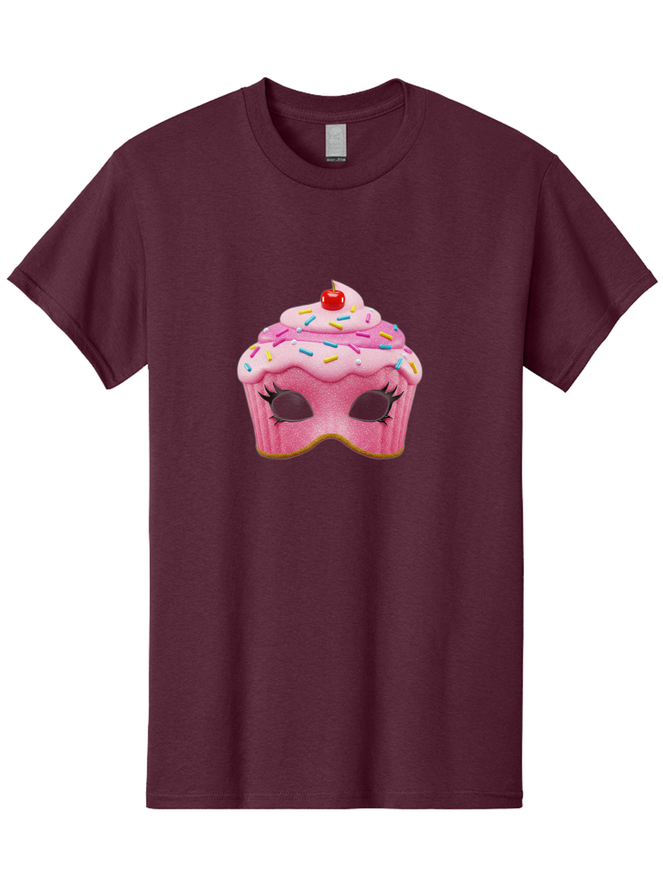 Cupcake-Mask Men'S Graphic Tee, 100% Cotton, Comfortable Casual Summer Wear, Machine Washable, Pink Cupcake Mask, Decorative Mask, Frosting And Sprinkles, Eye Holes, Mascara Lashes, Cherry On Top, Sweet Treats, Party Accessories, Costume Masks Bac957