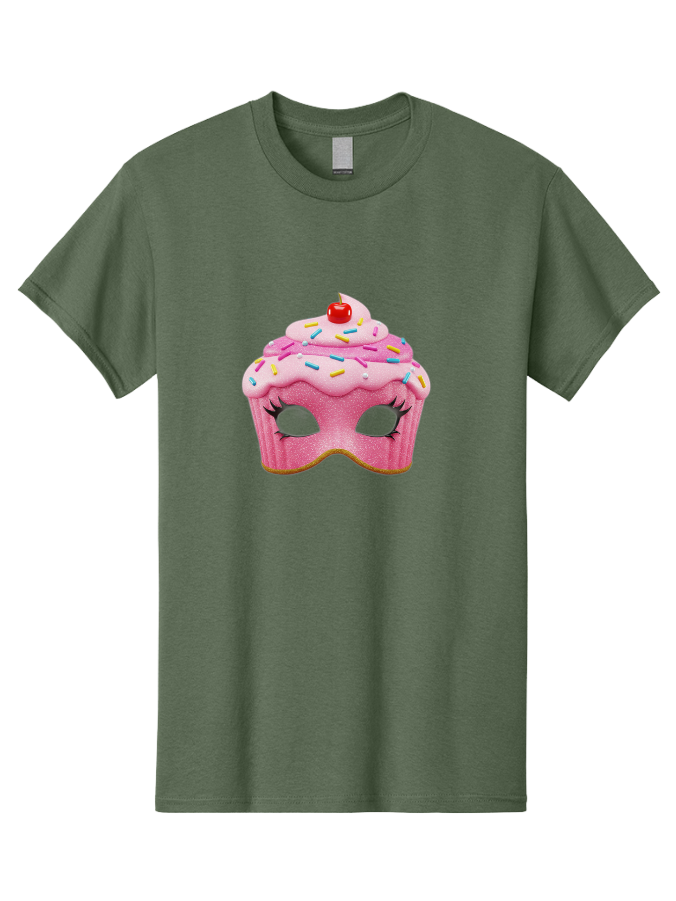 Cupcake-Mask Men'S Graphic Tee, 100% Cotton, Comfortable Casual Summer Wear, Machine Washable, Pink Cupcake Mask, Decorative Mask, Frosting And Sprinkles, Eye Holes, Mascara Lashes, Cherry On Top, Sweet Treats, Party Accessories, Costume Masks Bac957