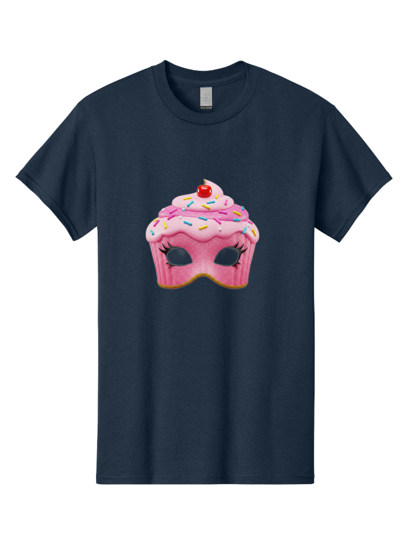 Cupcake-Mask Men'S Graphic Tee, 100% Cotton, Comfortable Casual Summer Wear, Machine Washable, Pink Cupcake Mask, Decorative Mask, Frosting And Sprinkles, Eye Holes, Mascara Lashes, Cherry On Top, Sweet Treats, Party Accessories, Costume Masks Bac957