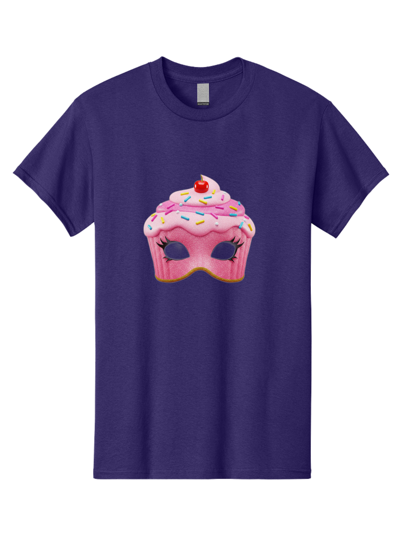 Cupcake-Mask Men'S Graphic Tee, 100% Cotton, Comfortable Casual Summer Wear, Machine Washable, Pink Cupcake Mask, Decorative Mask, Frosting And Sprinkles, Eye Holes, Mascara Lashes, Cherry On Top, Sweet Treats, Party Accessories, Costume Masks Bac957
