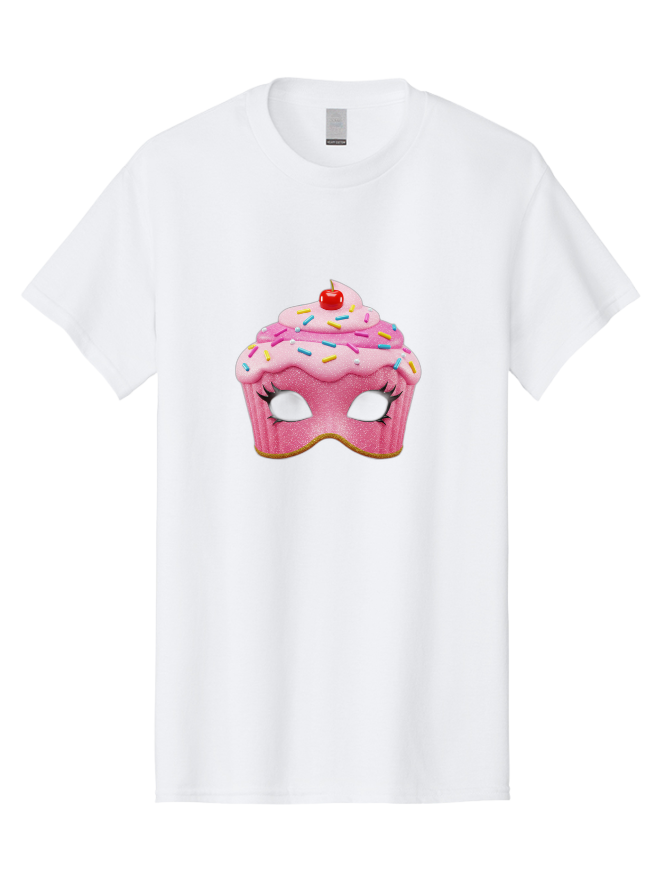 Cupcake-Mask Men'S Graphic Tee, 100% Cotton, Comfortable Casual Summer Wear, Machine Washable, Pink Cupcake Mask, Decorative Mask, Frosting And Sprinkles, Eye Holes, Mascara Lashes, Cherry On Top, Sweet Treats, Party Accessories, Costume Masks Bac957