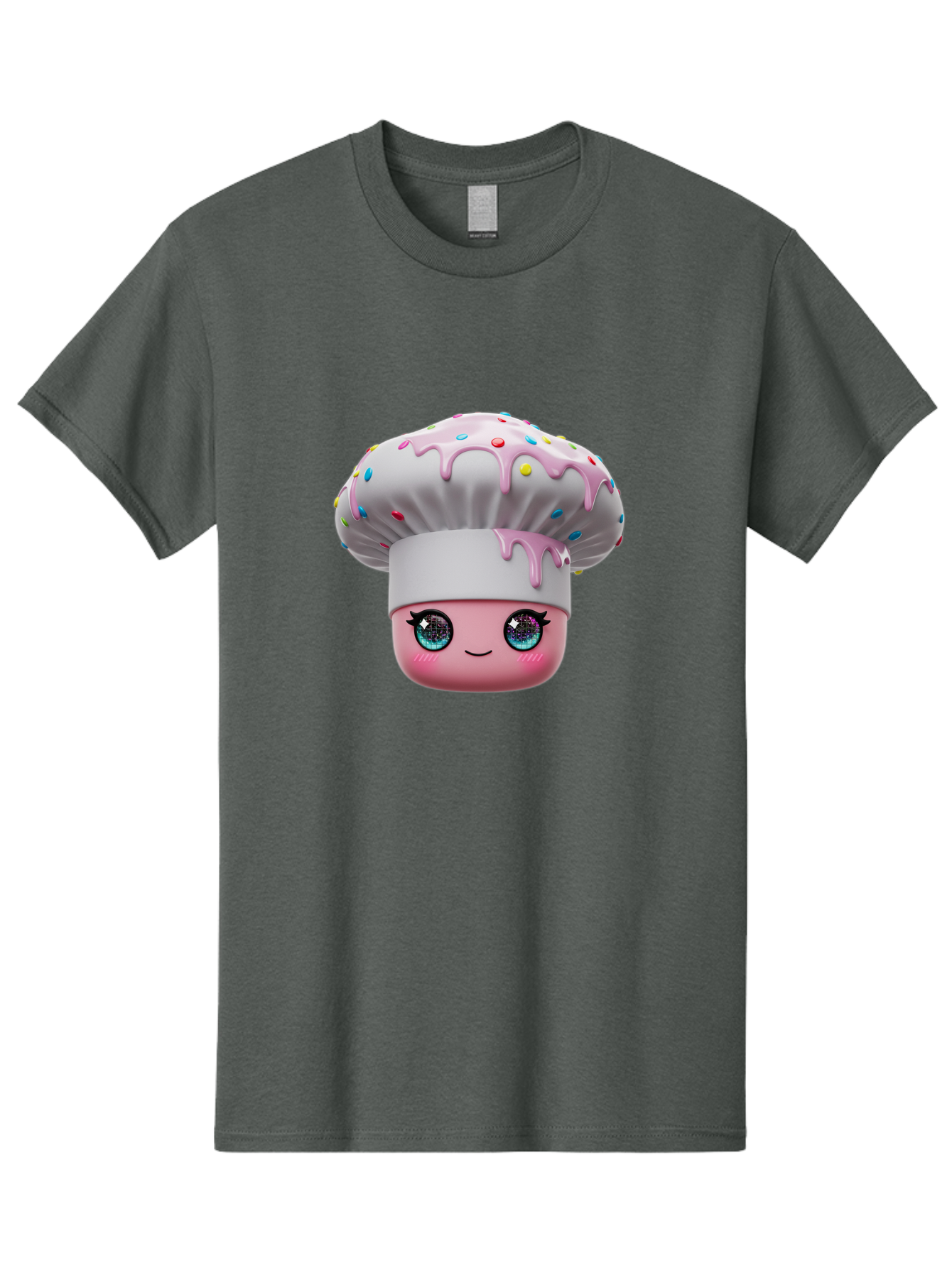Cupcake Men'S Graphic Tee, 100% Cotton, Comfortable Casual Summer Wear, Machine Washable, Cartoon Cupcake, Cute Face, Sparkly Eyes, Pastel Colors, Sweet Treat, Dessert Illustration, Whimsical Design, Bakery Art, Foodie Graphics, Bac958