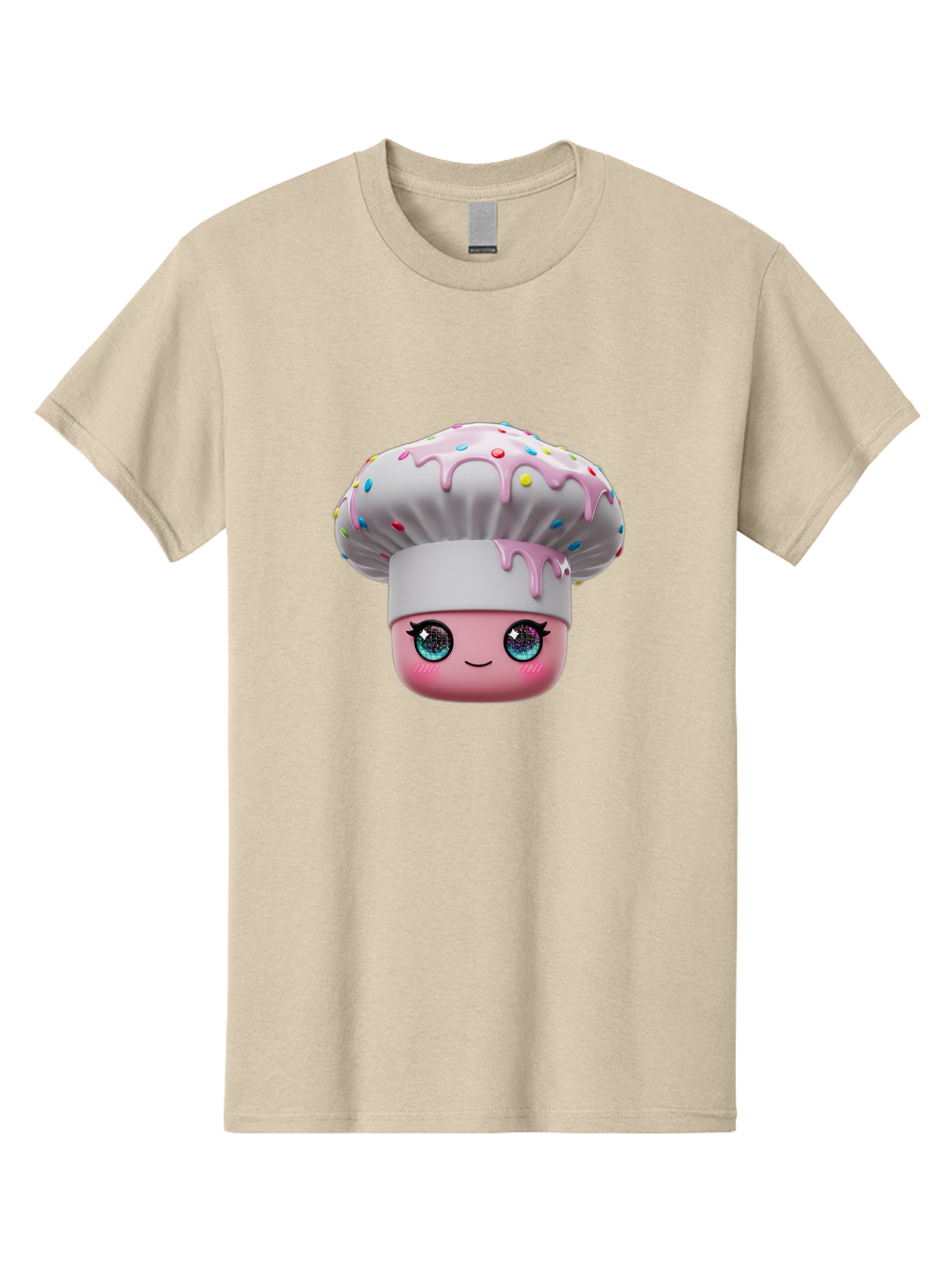 Cupcake Men'S Graphic Tee, 100% Cotton, Comfortable Casual Summer Wear, Machine Washable, Cartoon Cupcake, Cute Face, Sparkly Eyes, Pastel Colors, Sweet Treat, Dessert Illustration, Whimsical Design, Bakery Art, Foodie Graphics, Bac958
