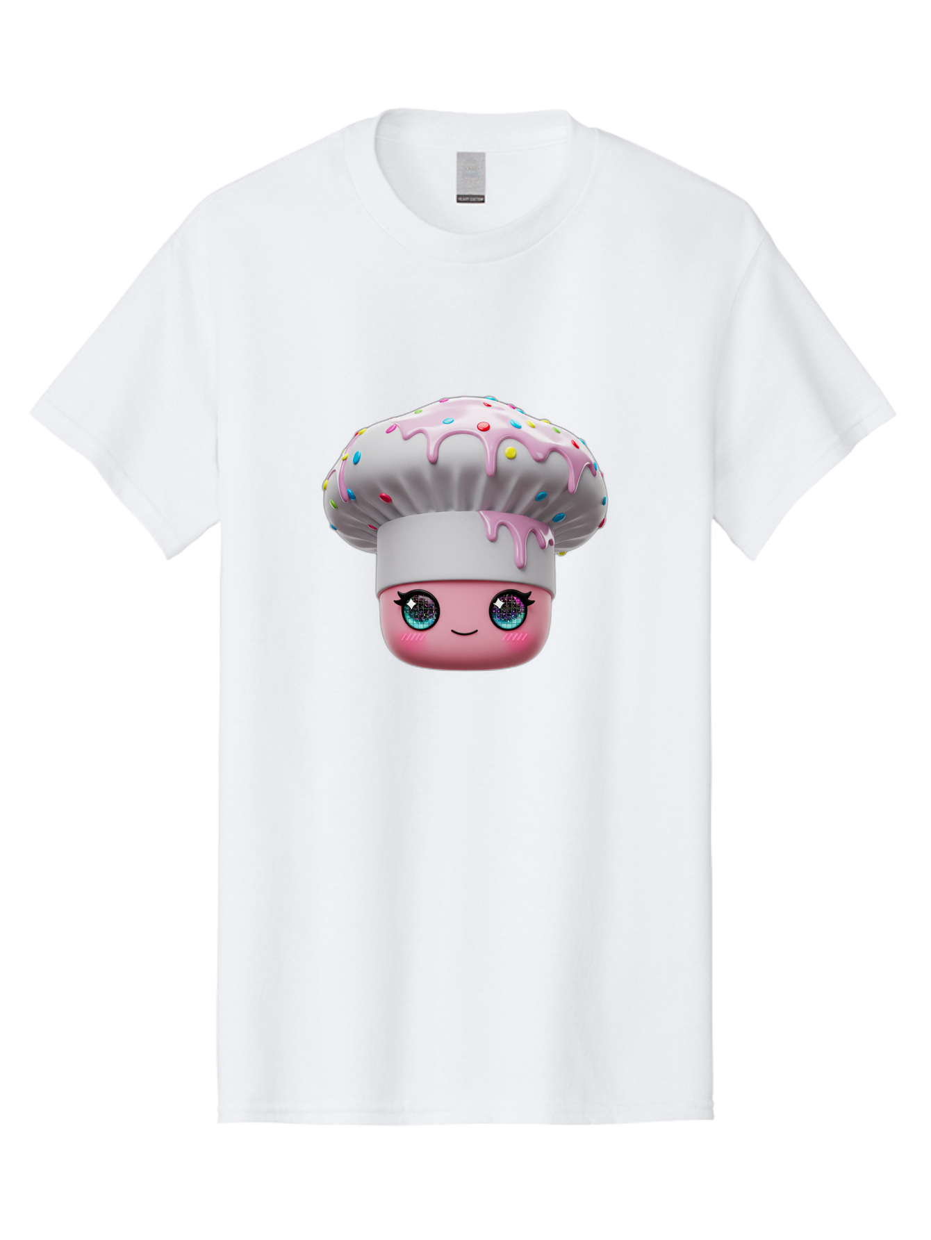 Cupcake Men'S Graphic Tee, 100% Cotton, Comfortable Casual Summer Wear, Machine Washable, Cartoon Cupcake, Cute Face, Sparkly Eyes, Pastel Colors, Sweet Treat, Dessert Illustration, Whimsical Design, Bakery Art, Foodie Graphics, Bac958