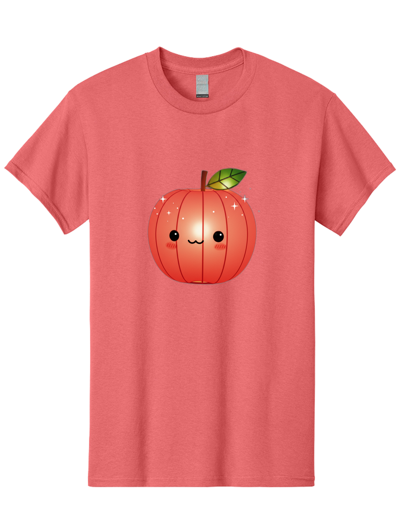 Cute-Apple Men'S Graphic Tee, 100% Cotton, Comfortable Casual Summer Wear, Machine Washable, Peach Fruit, Kawaii Character, Cartoon Style, Cute Face, Smiley Expression, Blushing Cheeks, Sparkles, Sweet Charm, Adorable Design Bac959