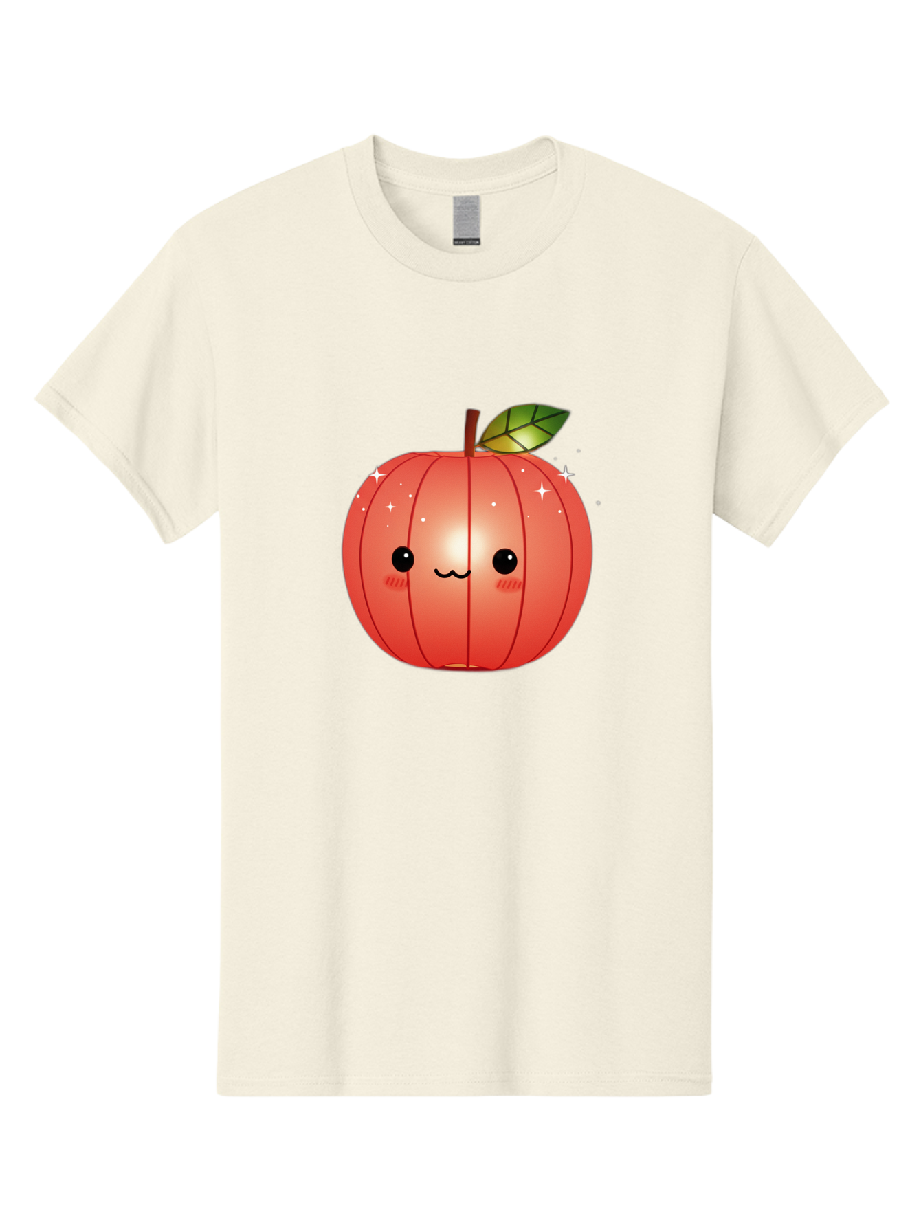 Cute-Apple Men'S Graphic Tee, 100% Cotton, Comfortable Casual Summer Wear, Machine Washable, Peach Fruit, Kawaii Character, Cartoon Style, Cute Face, Smiley Expression, Blushing Cheeks, Sparkles, Sweet Charm, Adorable Design Bac959