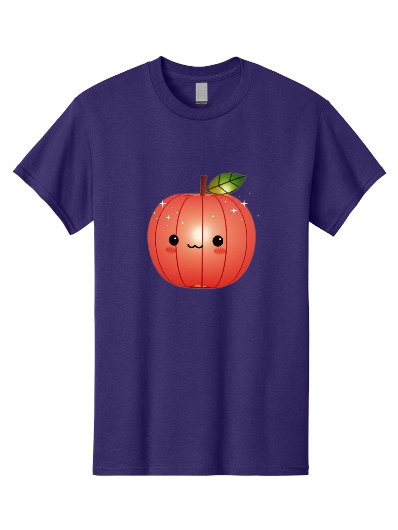 Cute-Apple Men'S Graphic Tee, 100% Cotton, Comfortable Casual Summer Wear, Machine Washable, Peach Fruit, Kawaii Character, Cartoon Style, Cute Face, Smiley Expression, Blushing Cheeks, Sparkles, Sweet Charm, Adorable Design Bac959