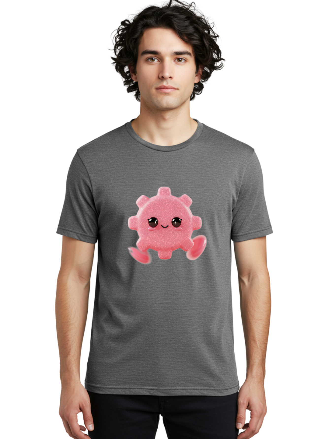 Cute-Axolotl Men'S Graphic Tee, 100% Cotton, Comfortable Casual Summer Wear, Machine Washable, Pink Axolotl, Cute Cartoon Character, Smiling Face, Sparkly Eyes, Playful Creature, Adorable Animal, Kawaii Character, Fluffy Texture, Bac960