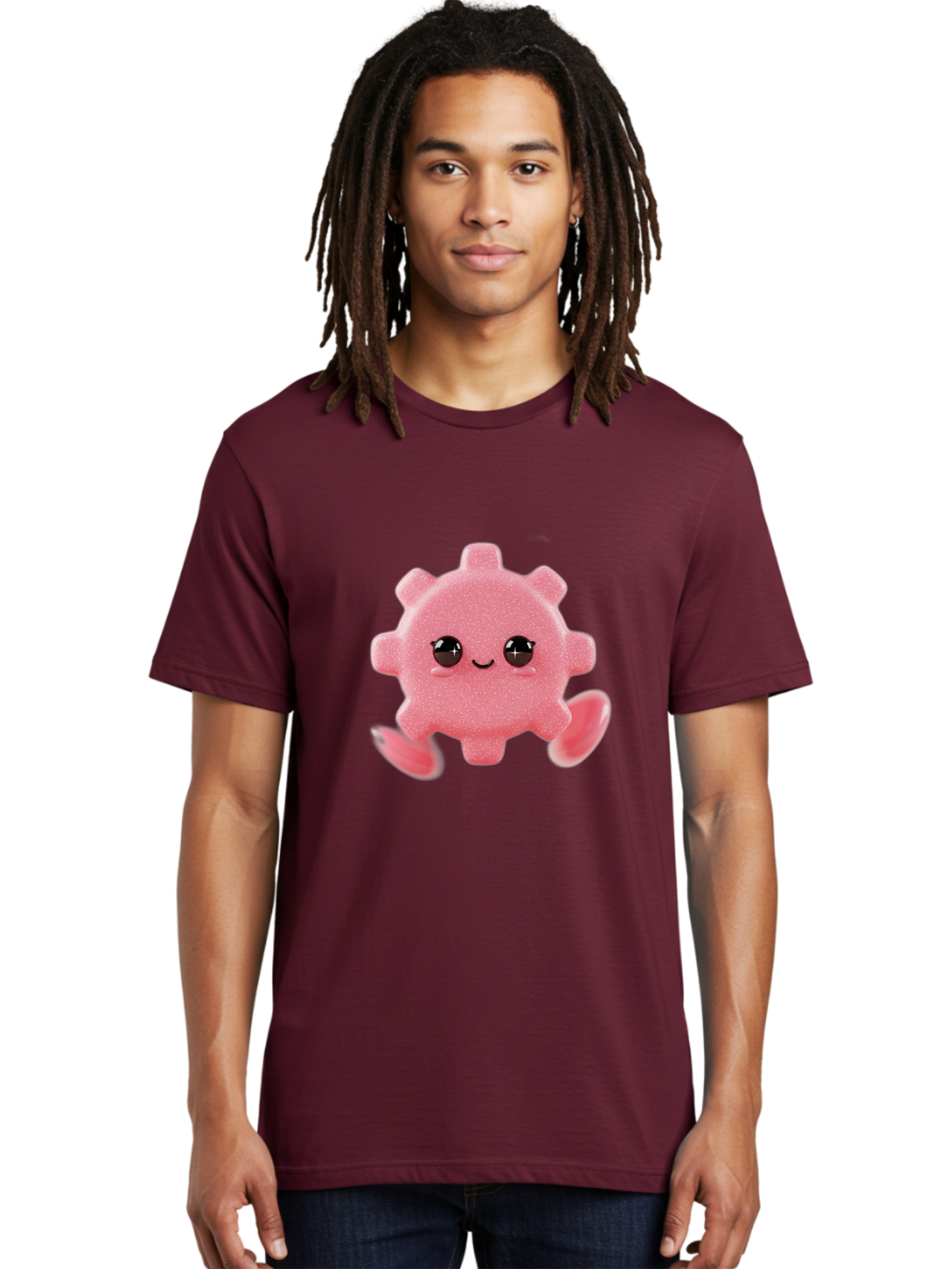 Cute-Axolotl Men'S Graphic Tee, 100% Cotton, Comfortable Casual Summer Wear, Machine Washable, Pink Axolotl, Cute Cartoon Character, Smiling Face, Sparkly Eyes, Playful Creature, Adorable Animal, Kawaii Character, Fluffy Texture, Bac960