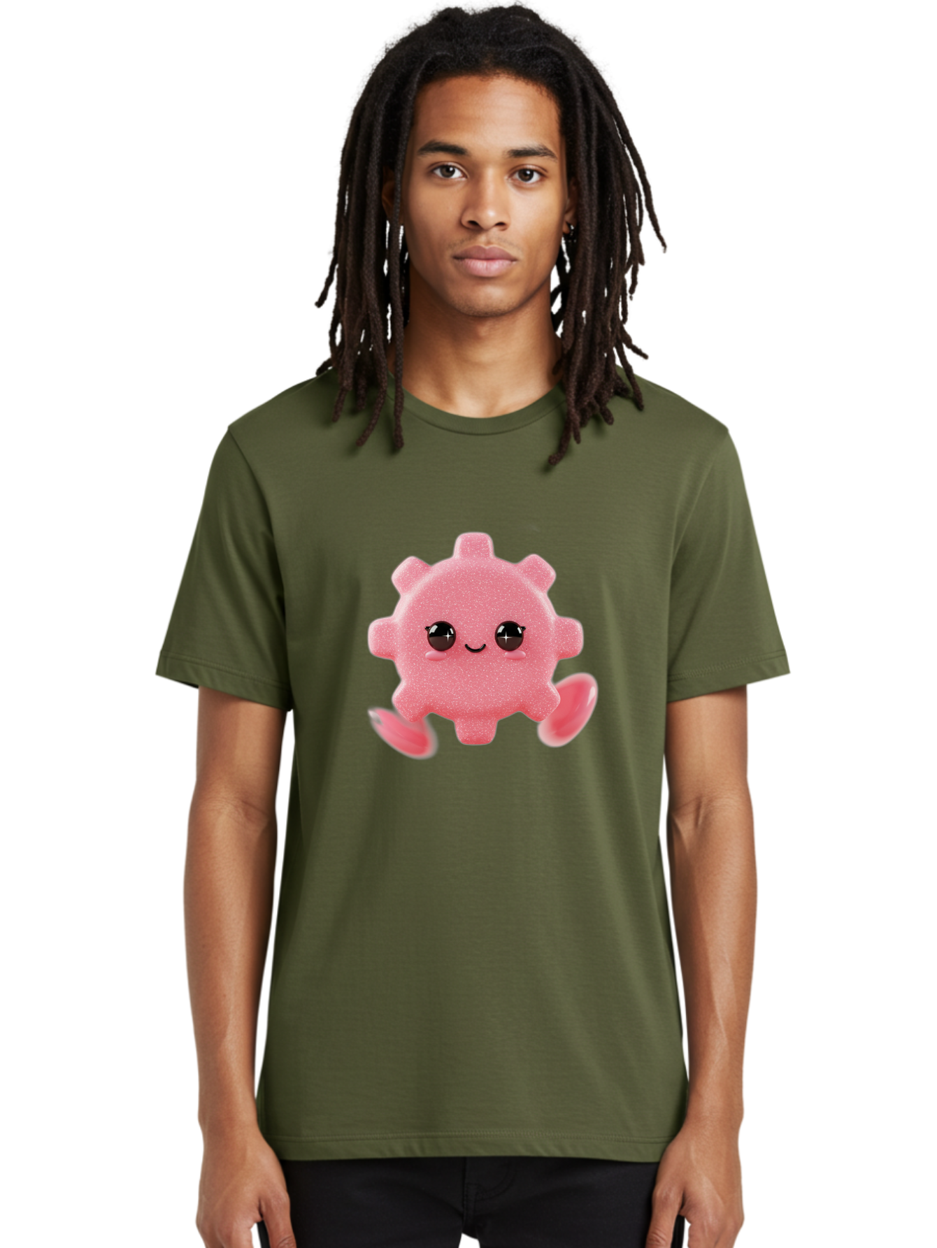 Cute-Axolotl Men'S Graphic Tee, 100% Cotton, Comfortable Casual Summer Wear, Machine Washable, Pink Axolotl, Cute Cartoon Character, Smiling Face, Sparkly Eyes, Playful Creature, Adorable Animal, Kawaii Character, Fluffy Texture, Bac960