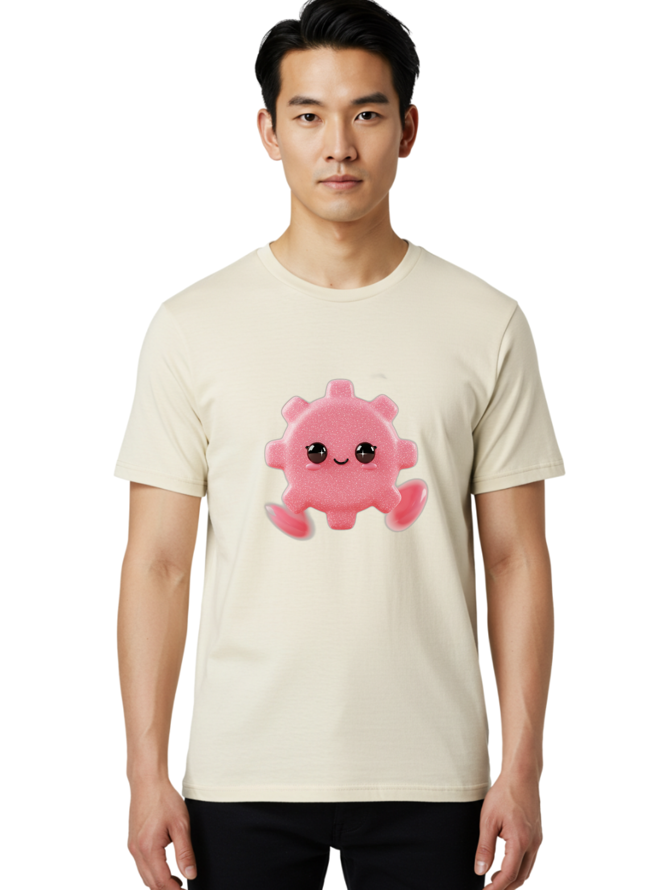 Cute-Axolotl Men'S Graphic Tee, 100% Cotton, Comfortable Casual Summer Wear, Machine Washable, Pink Axolotl, Cute Cartoon Character, Smiling Face, Sparkly Eyes, Playful Creature, Adorable Animal, Kawaii Character, Fluffy Texture, Bac960