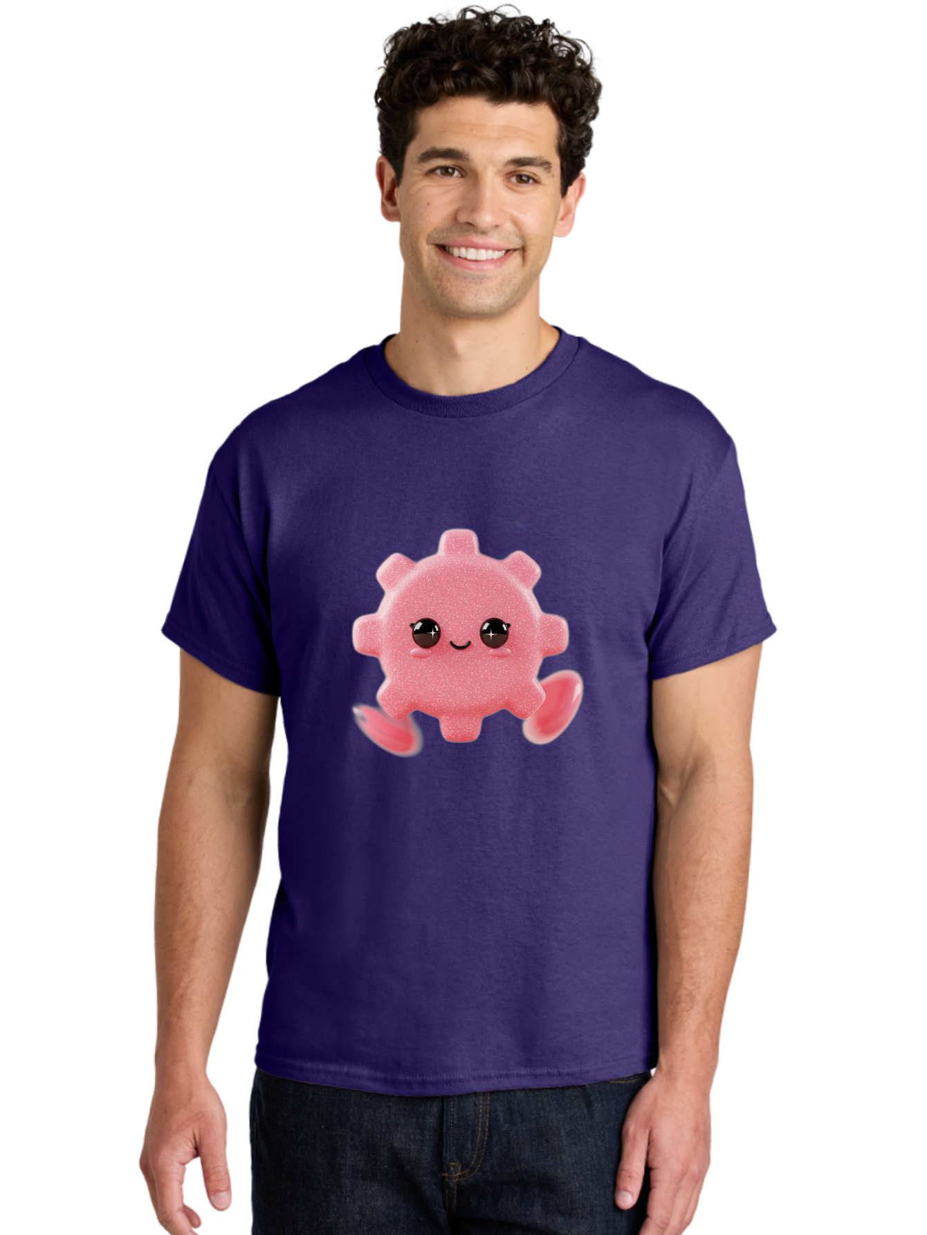 Cute-Axolotl Men'S Graphic Tee, 100% Cotton, Comfortable Casual Summer Wear, Machine Washable, Pink Axolotl, Cute Cartoon Character, Smiling Face, Sparkly Eyes, Playful Creature, Adorable Animal, Kawaii Character, Fluffy Texture, Bac960