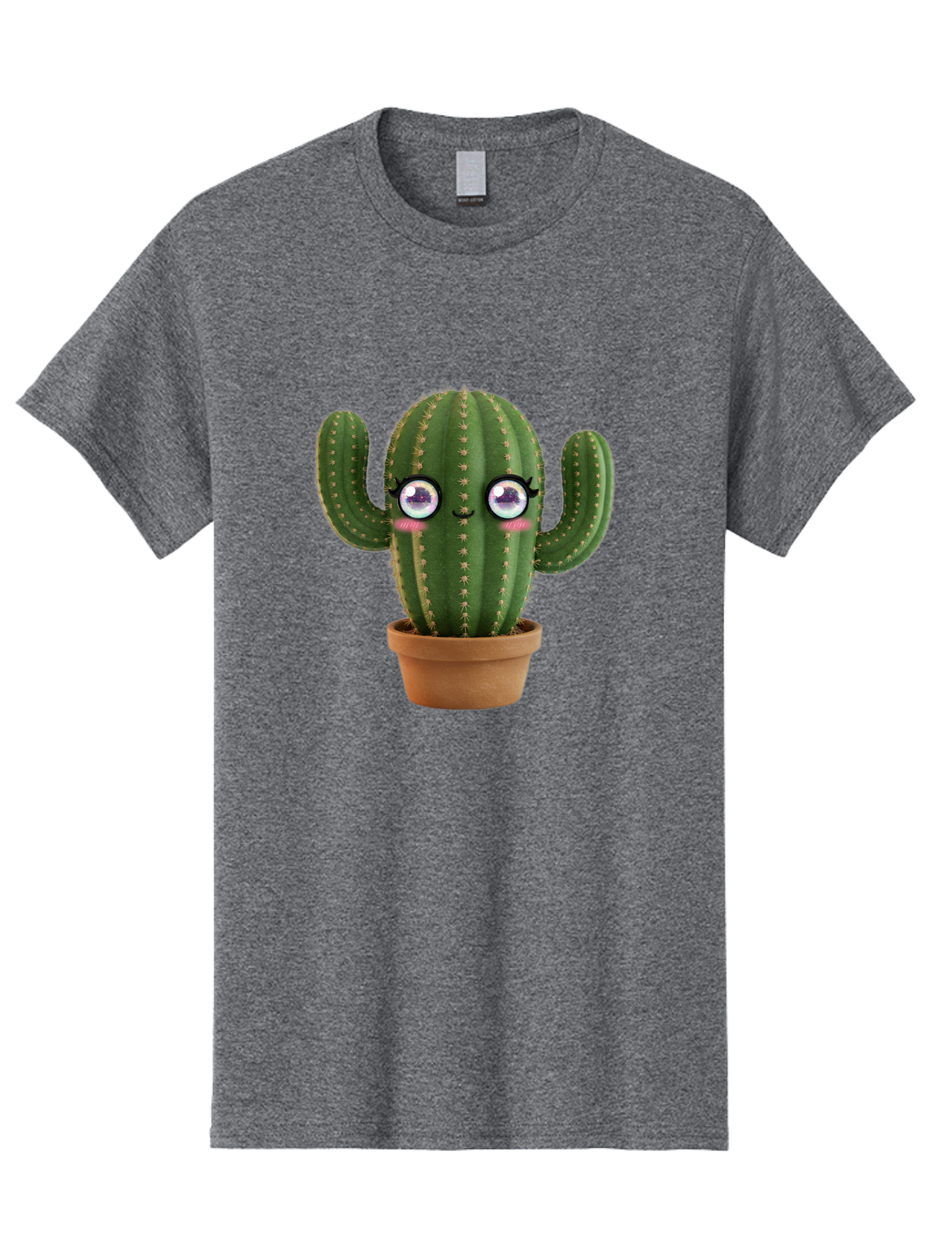 Cute-Cactus-1 Men'S Graphic Tee, 100% Cotton, Comfortable Casual Summer Wear, Machine Washable, Cartoon Cactus, Anthropomorphic Plant, Kawaii Character, Potted Cactus, Succulent Design, Funny Face, Cute Eyes, Terracotta Pot, Quirky Character, Bac961