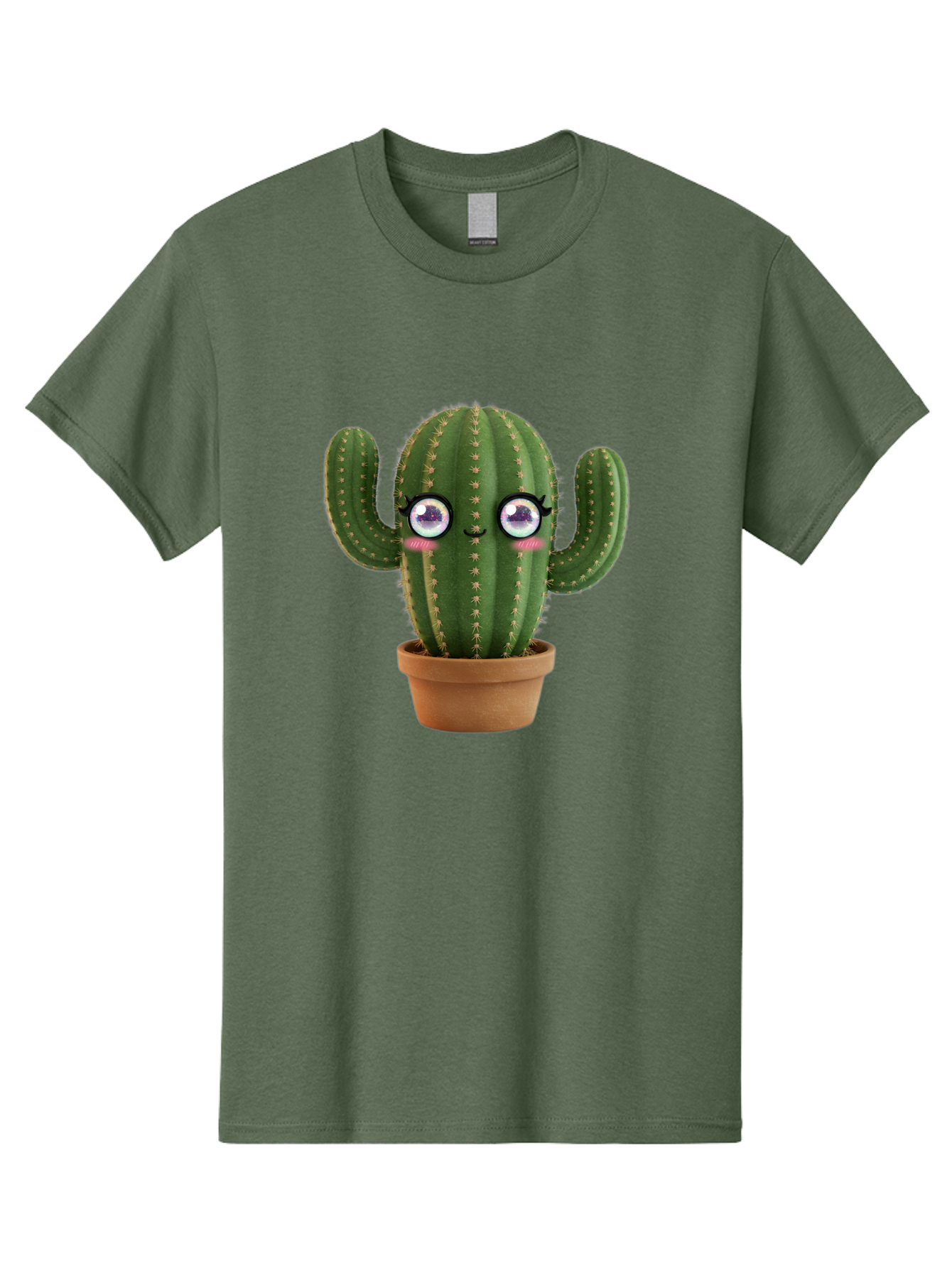 Cute-Cactus-1 Men'S Graphic Tee, 100% Cotton, Comfortable Casual Summer Wear, Machine Washable, Cartoon Cactus, Anthropomorphic Plant, Kawaii Character, Potted Cactus, Succulent Design, Funny Face, Cute Eyes, Terracotta Pot, Quirky Character, Bac961