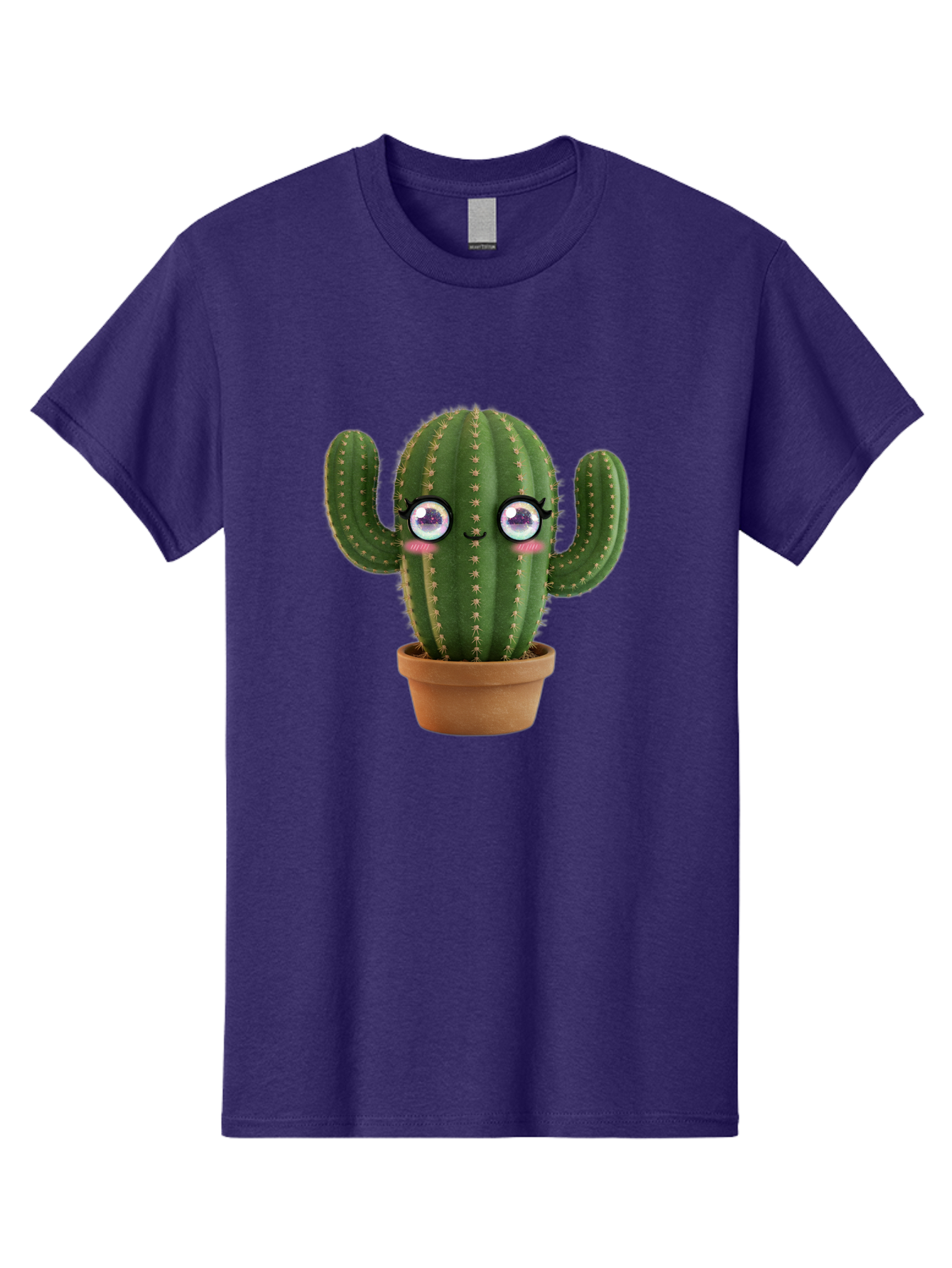 Cute-Cactus-1 Men'S Graphic Tee, 100% Cotton, Comfortable Casual Summer Wear, Machine Washable, Cartoon Cactus, Anthropomorphic Plant, Kawaii Character, Potted Cactus, Succulent Design, Funny Face, Cute Eyes, Terracotta Pot, Quirky Character, Bac961