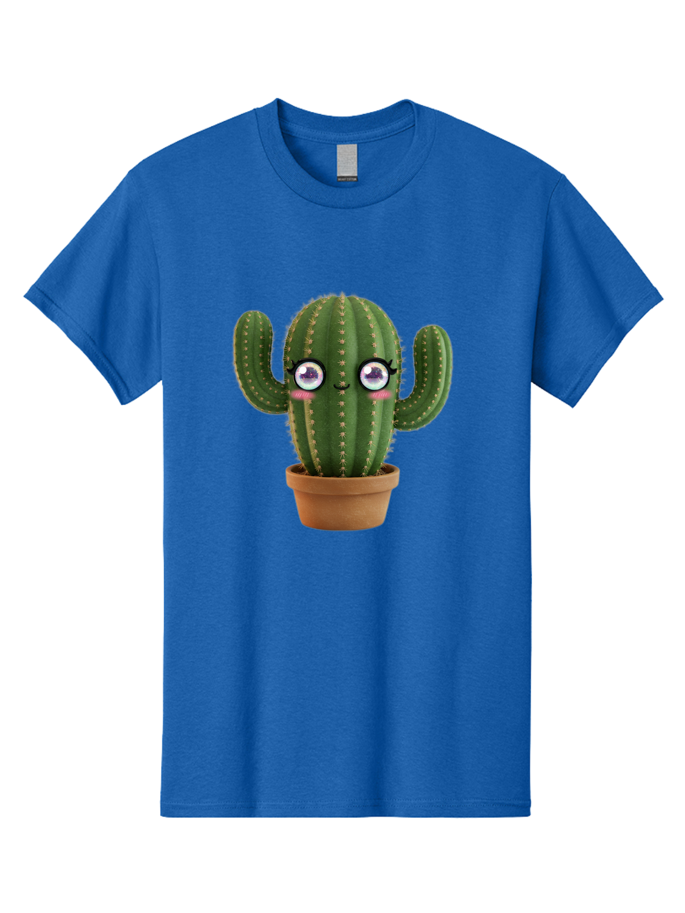Cute-Cactus-1 Men'S Graphic Tee, 100% Cotton, Comfortable Casual Summer Wear, Machine Washable, Cartoon Cactus, Anthropomorphic Plant, Kawaii Character, Potted Cactus, Succulent Design, Funny Face, Cute Eyes, Terracotta Pot, Quirky Character, Bac961