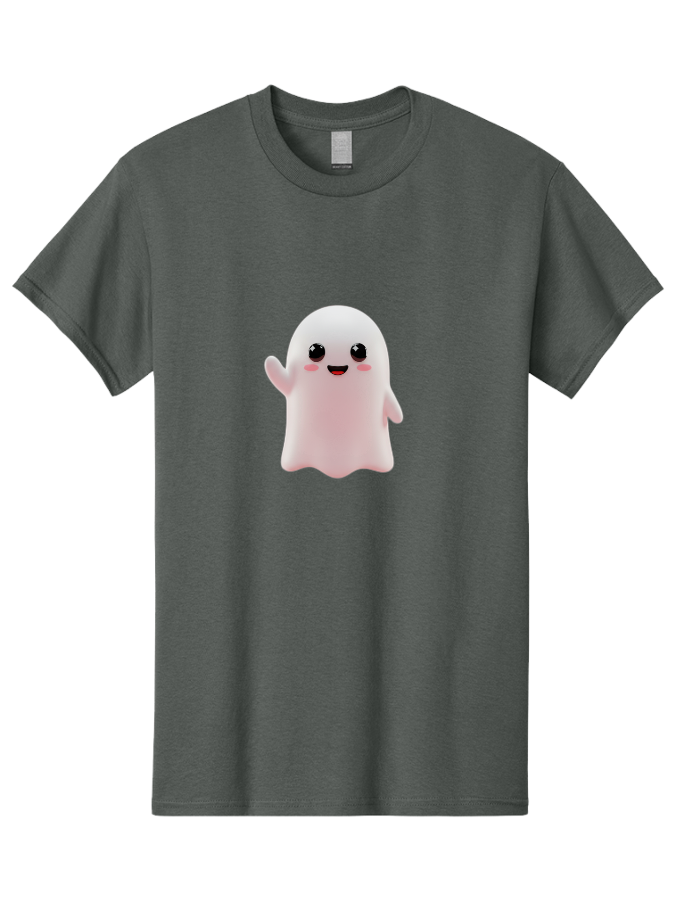 Cute-Ghost Men'S Graphic Tee, 100% Cotton, Comfortable Casual Summer Wear, Machine Washable, Happy Ghost, Cartoon Character, Friendly Spirit, Kawaii Design, Smiling Face, Waving Hand, Adorable Illustration, Cute Eyes, Playful Gesture, Bac963