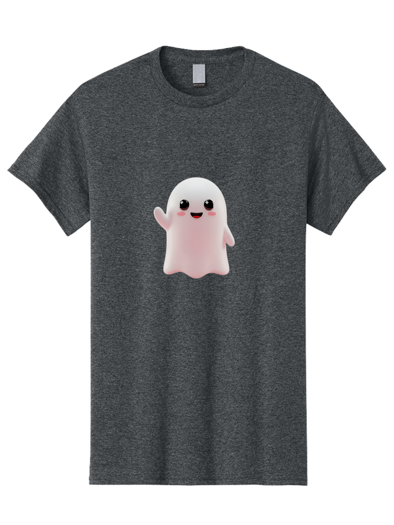 Cute-Ghost Men'S Graphic Tee, 100% Cotton, Comfortable Casual Summer Wear, Machine Washable, Happy Ghost, Cartoon Character, Friendly Spirit, Kawaii Design, Smiling Face, Waving Hand, Adorable Illustration, Cute Eyes, Playful Gesture, Bac963