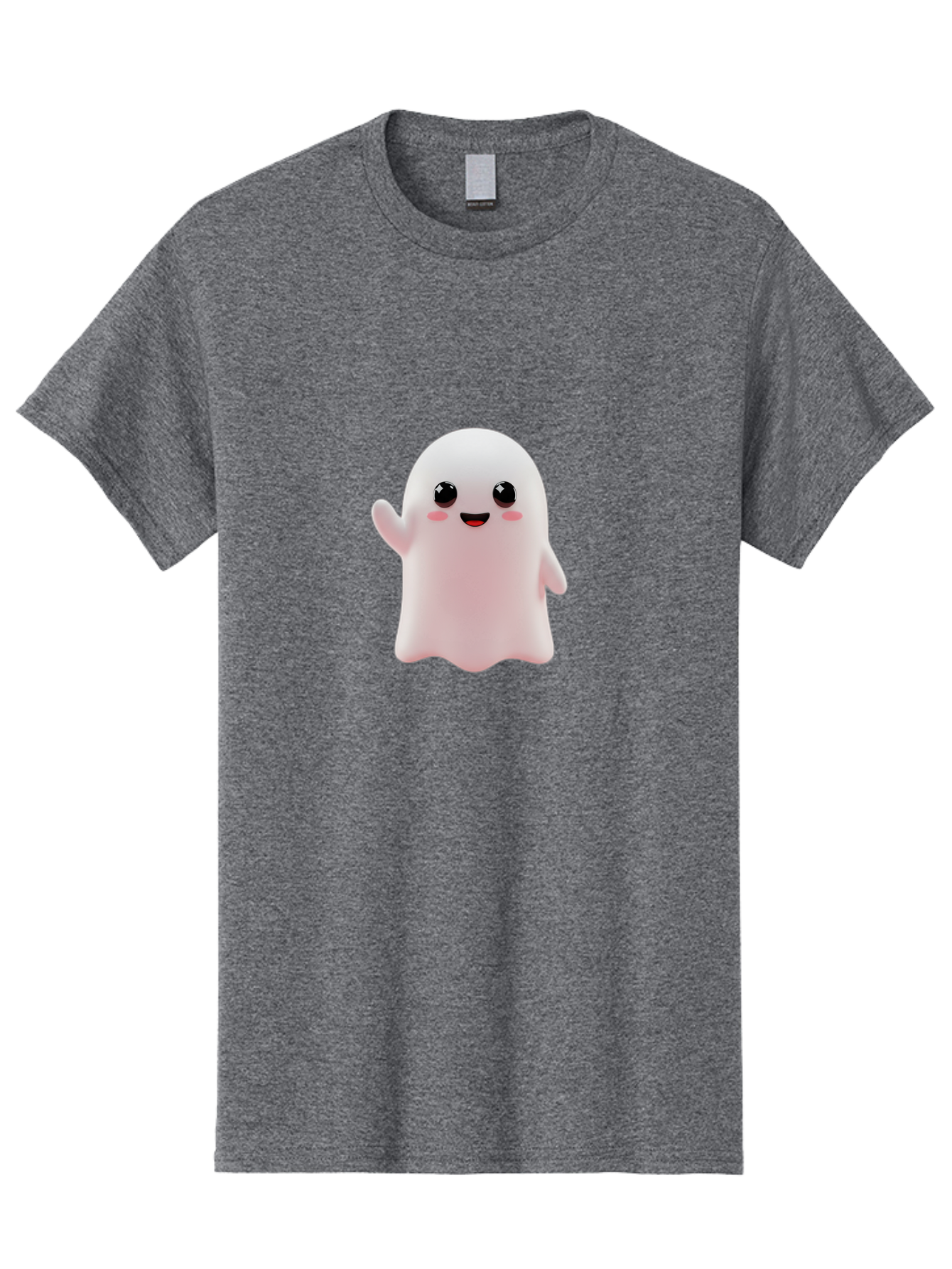 Cute-Ghost Men'S Graphic Tee, 100% Cotton, Comfortable Casual Summer Wear, Machine Washable, Happy Ghost, Cartoon Character, Friendly Spirit, Kawaii Design, Smiling Face, Waving Hand, Adorable Illustration, Cute Eyes, Playful Gesture, Bac963