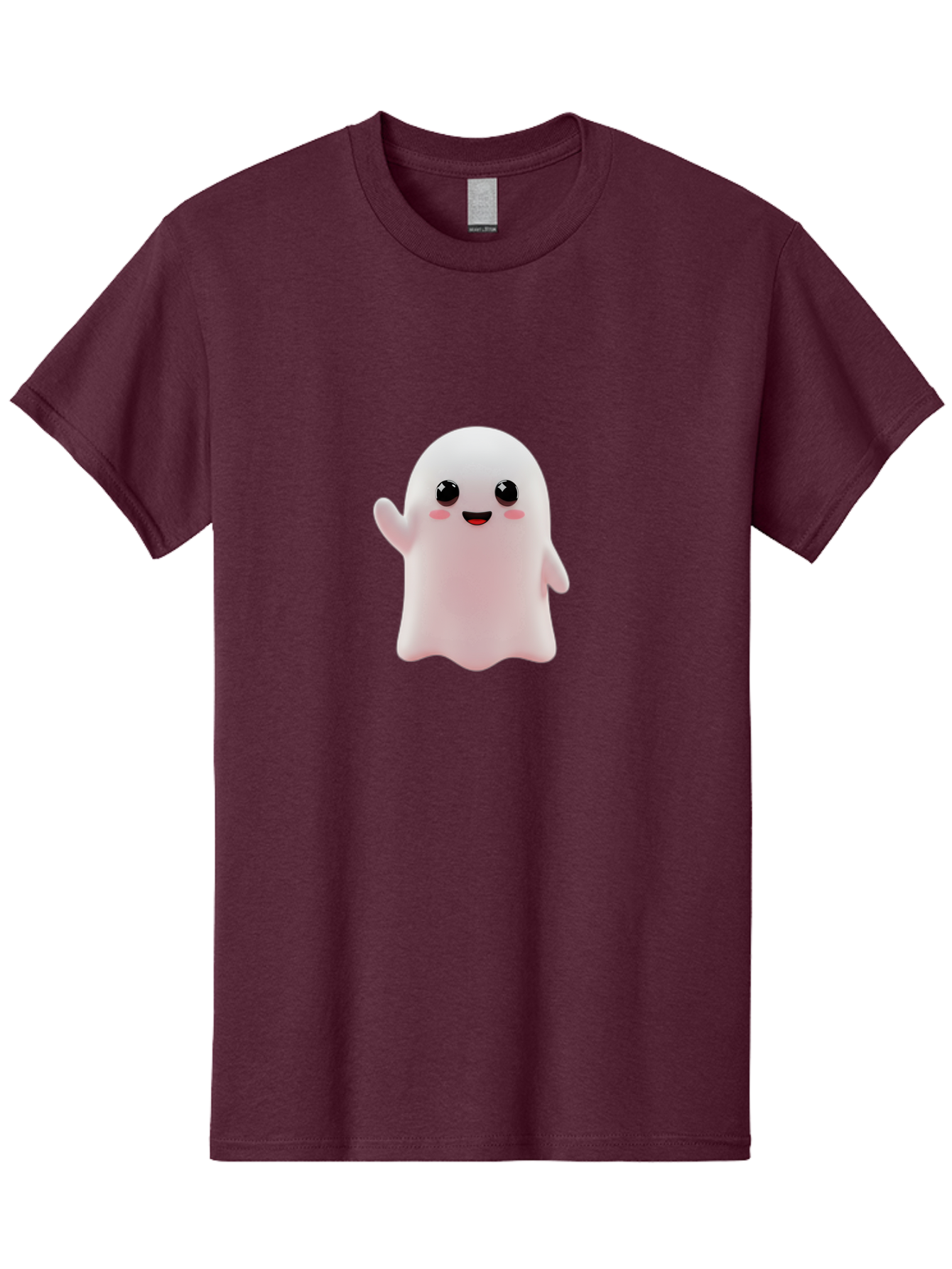 Cute-Ghost Men'S Graphic Tee, 100% Cotton, Comfortable Casual Summer Wear, Machine Washable, Happy Ghost, Cartoon Character, Friendly Spirit, Kawaii Design, Smiling Face, Waving Hand, Adorable Illustration, Cute Eyes, Playful Gesture, Bac963