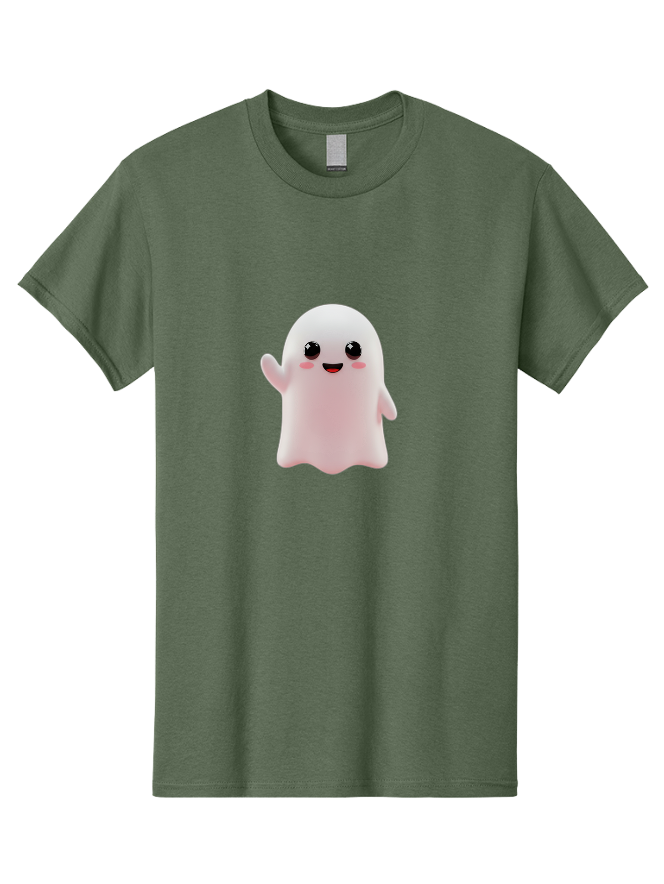 Cute-Ghost Men'S Graphic Tee, 100% Cotton, Comfortable Casual Summer Wear, Machine Washable, Happy Ghost, Cartoon Character, Friendly Spirit, Kawaii Design, Smiling Face, Waving Hand, Adorable Illustration, Cute Eyes, Playful Gesture, Bac963