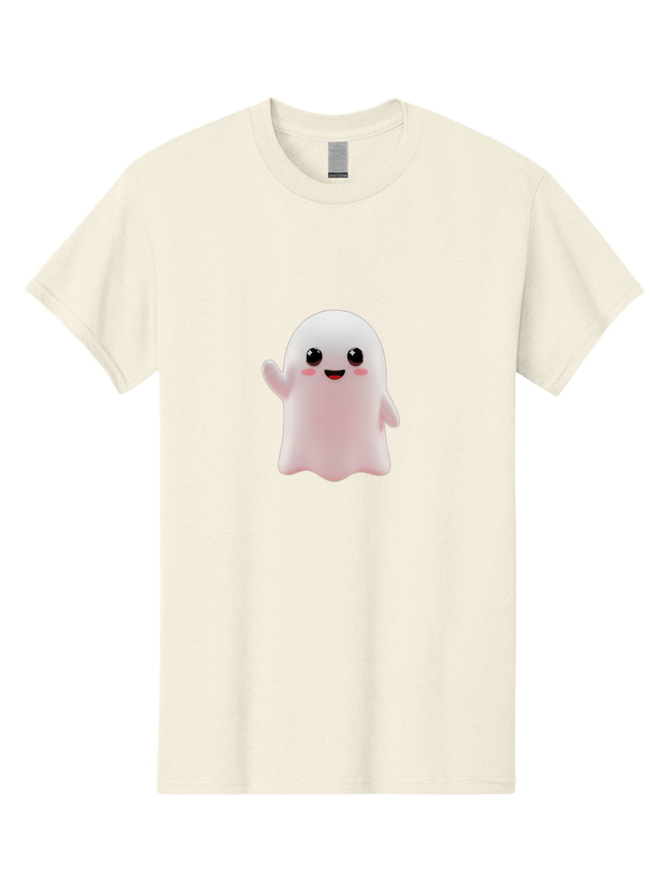 Cute-Ghost Men'S Graphic Tee, 100% Cotton, Comfortable Casual Summer Wear, Machine Washable, Happy Ghost, Cartoon Character, Friendly Spirit, Kawaii Design, Smiling Face, Waving Hand, Adorable Illustration, Cute Eyes, Playful Gesture, Bac963