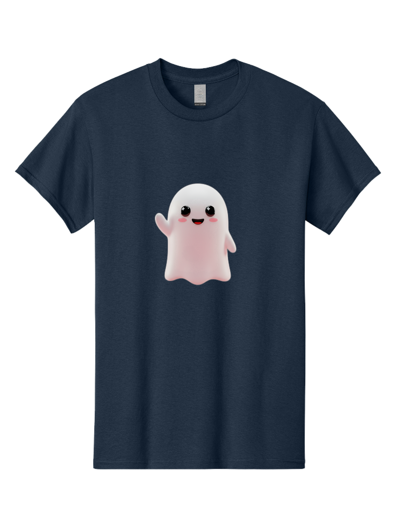 Cute-Ghost Men'S Graphic Tee, 100% Cotton, Comfortable Casual Summer Wear, Machine Washable, Happy Ghost, Cartoon Character, Friendly Spirit, Kawaii Design, Smiling Face, Waving Hand, Adorable Illustration, Cute Eyes, Playful Gesture, Bac963