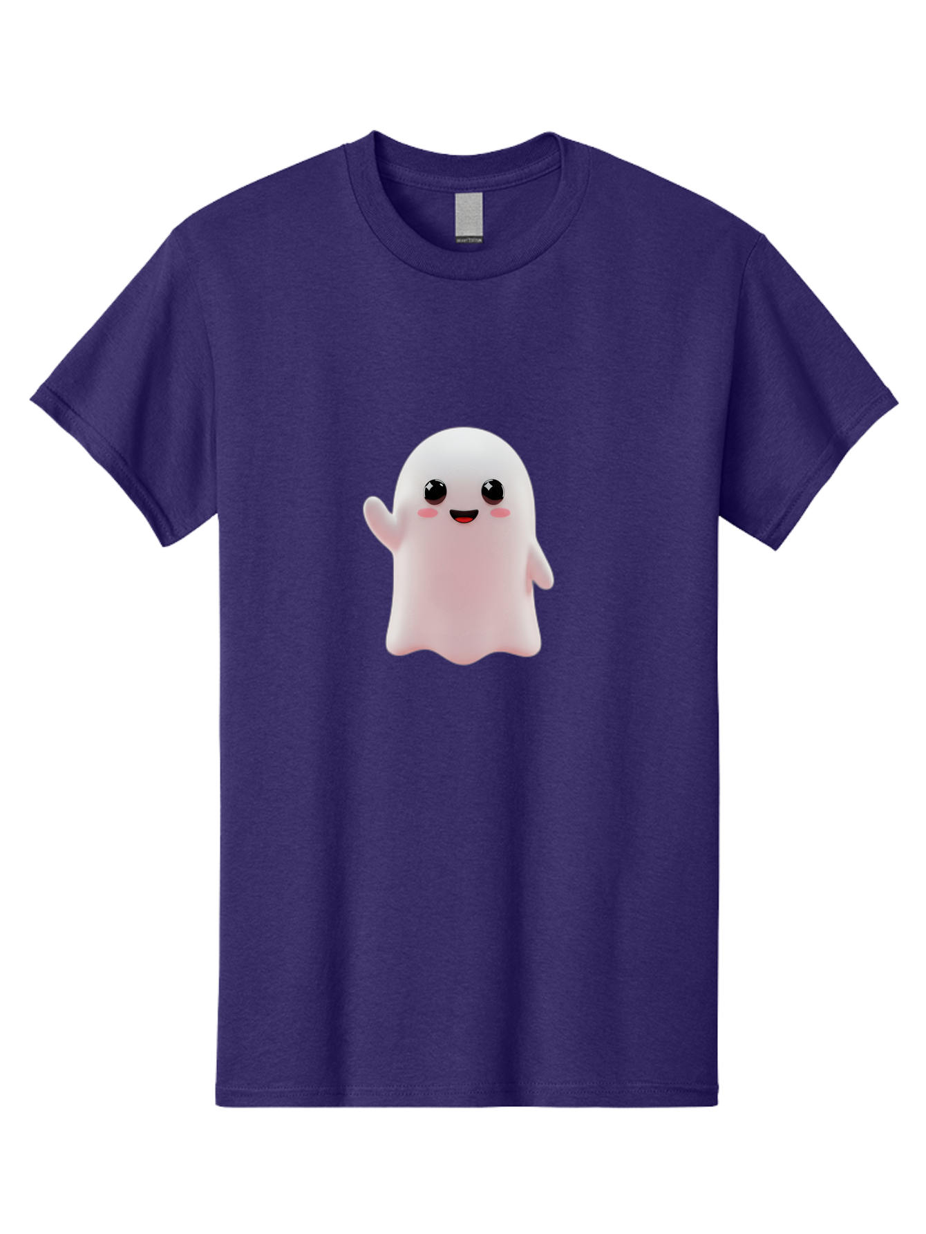 Cute-Ghost Men'S Graphic Tee, 100% Cotton, Comfortable Casual Summer Wear, Machine Washable, Happy Ghost, Cartoon Character, Friendly Spirit, Kawaii Design, Smiling Face, Waving Hand, Adorable Illustration, Cute Eyes, Playful Gesture, Bac963