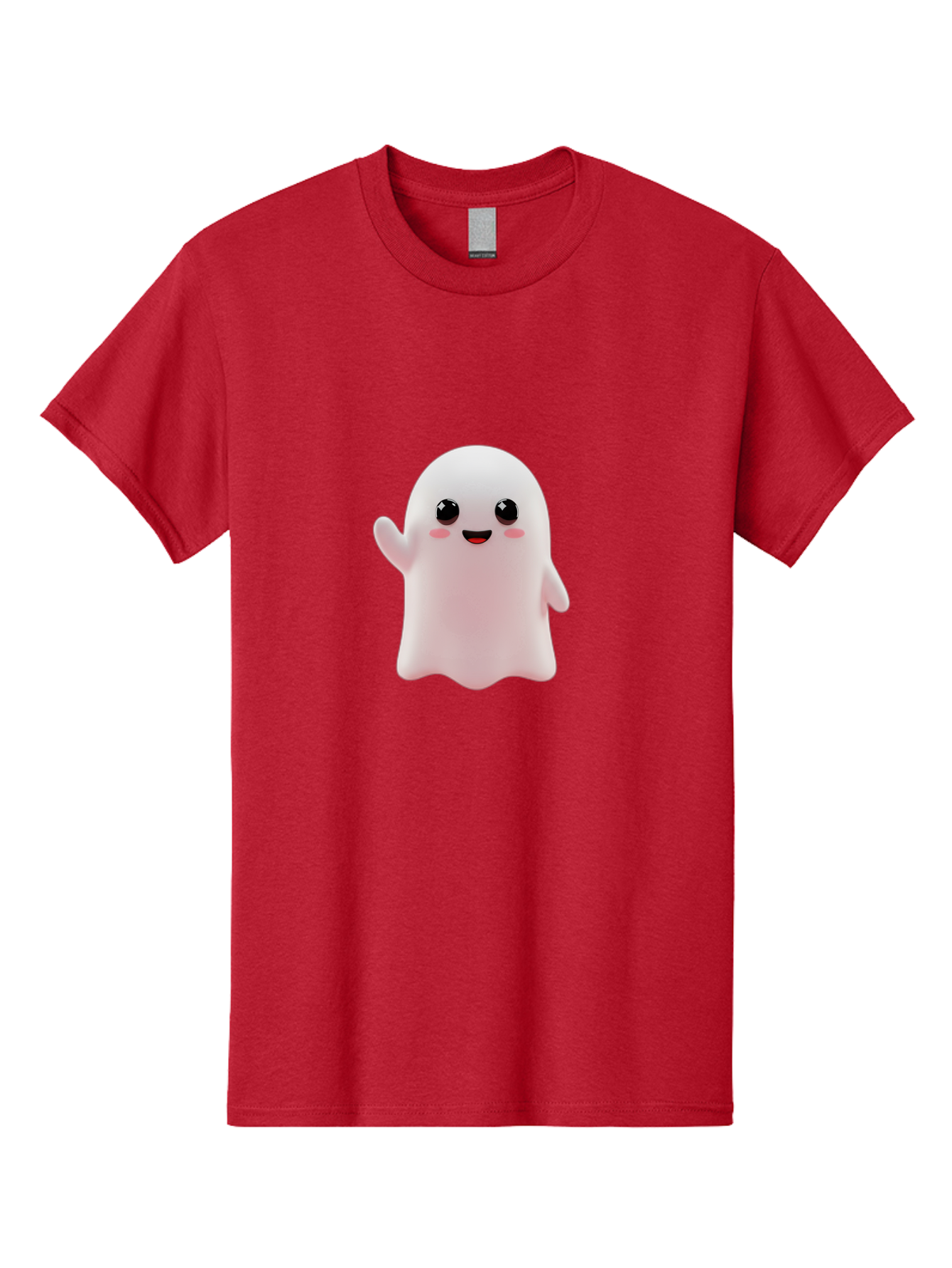 Cute-Ghost Men'S Graphic Tee, 100% Cotton, Comfortable Casual Summer Wear, Machine Washable, Happy Ghost, Cartoon Character, Friendly Spirit, Kawaii Design, Smiling Face, Waving Hand, Adorable Illustration, Cute Eyes, Playful Gesture, Bac963