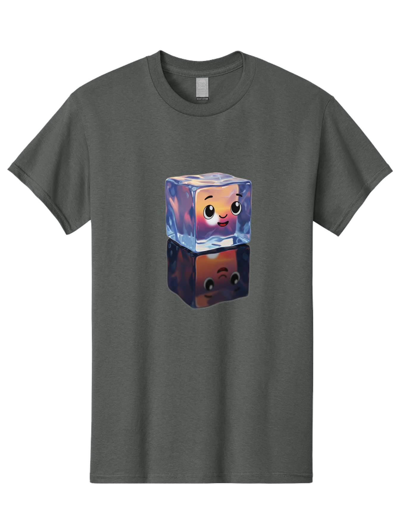 Cute-Ice-Cube Men'S Graphic Tee, 100% Cotton, Comfortable Casual Summer Wear, Machine Washable, Ice Cube, Cute Expression, Smiley Face, Cartoon Character, Digital Illustration, Emoji, Reflection, Transparent, Frosty, Fun, Kawaii, Emoticon, Bac964