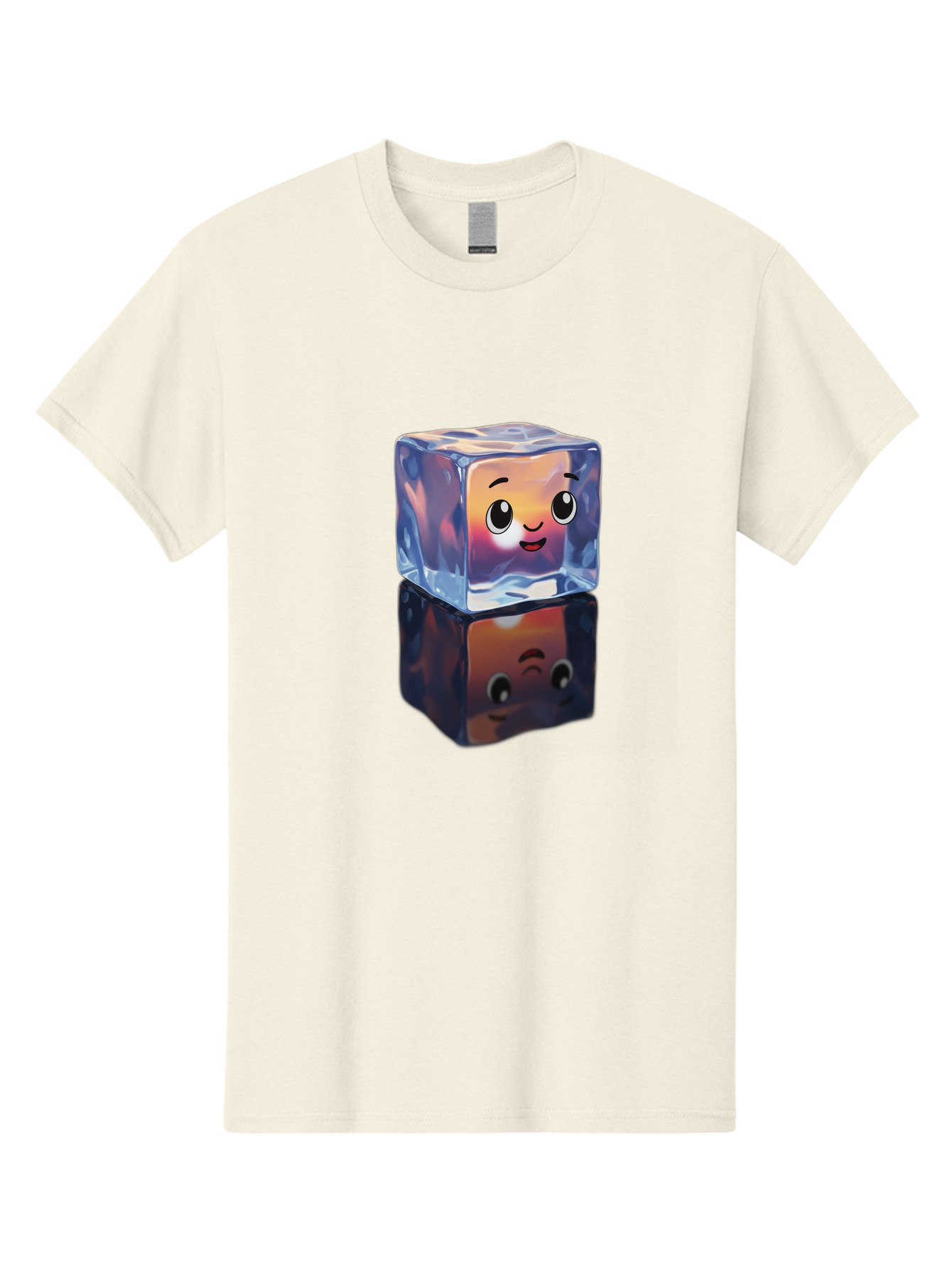 Cute-Ice-Cube Men'S Graphic Tee, 100% Cotton, Comfortable Casual Summer Wear, Machine Washable, Ice Cube, Cute Expression, Smiley Face, Cartoon Character, Digital Illustration, Emoji, Reflection, Transparent, Frosty, Fun, Kawaii, Emoticon, Bac964