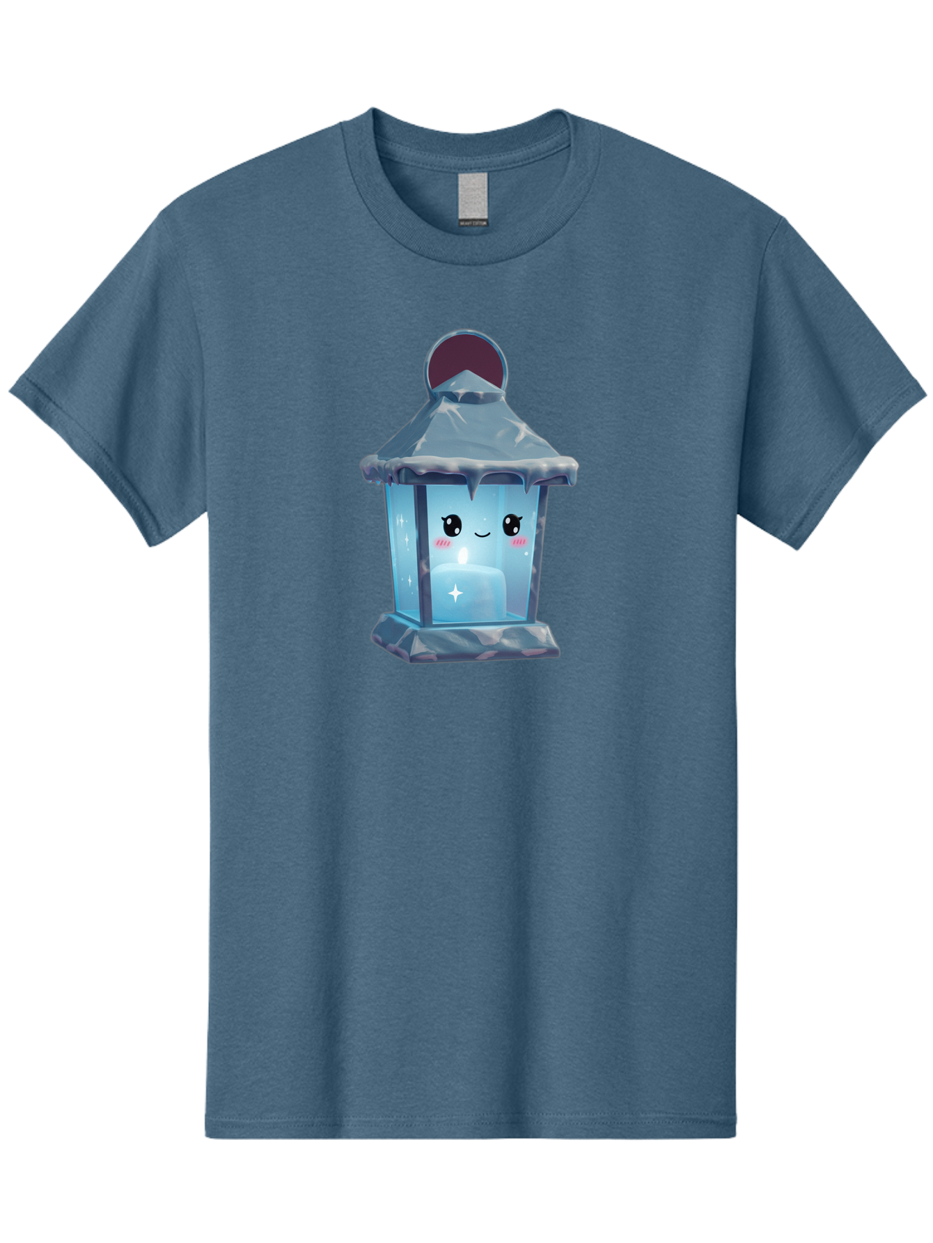 Cute-Lantern-2 Men'S Graphic Tee, 100% Cotton, Comfortable Casual Summer Wear, Machine Washable, Cute Lantern, Cartoon-Style Lantern, Smiling Face, Glowing Candle, Festive Atmosphere, Icy Blue, Sparkly, Adorable Character, Bac967