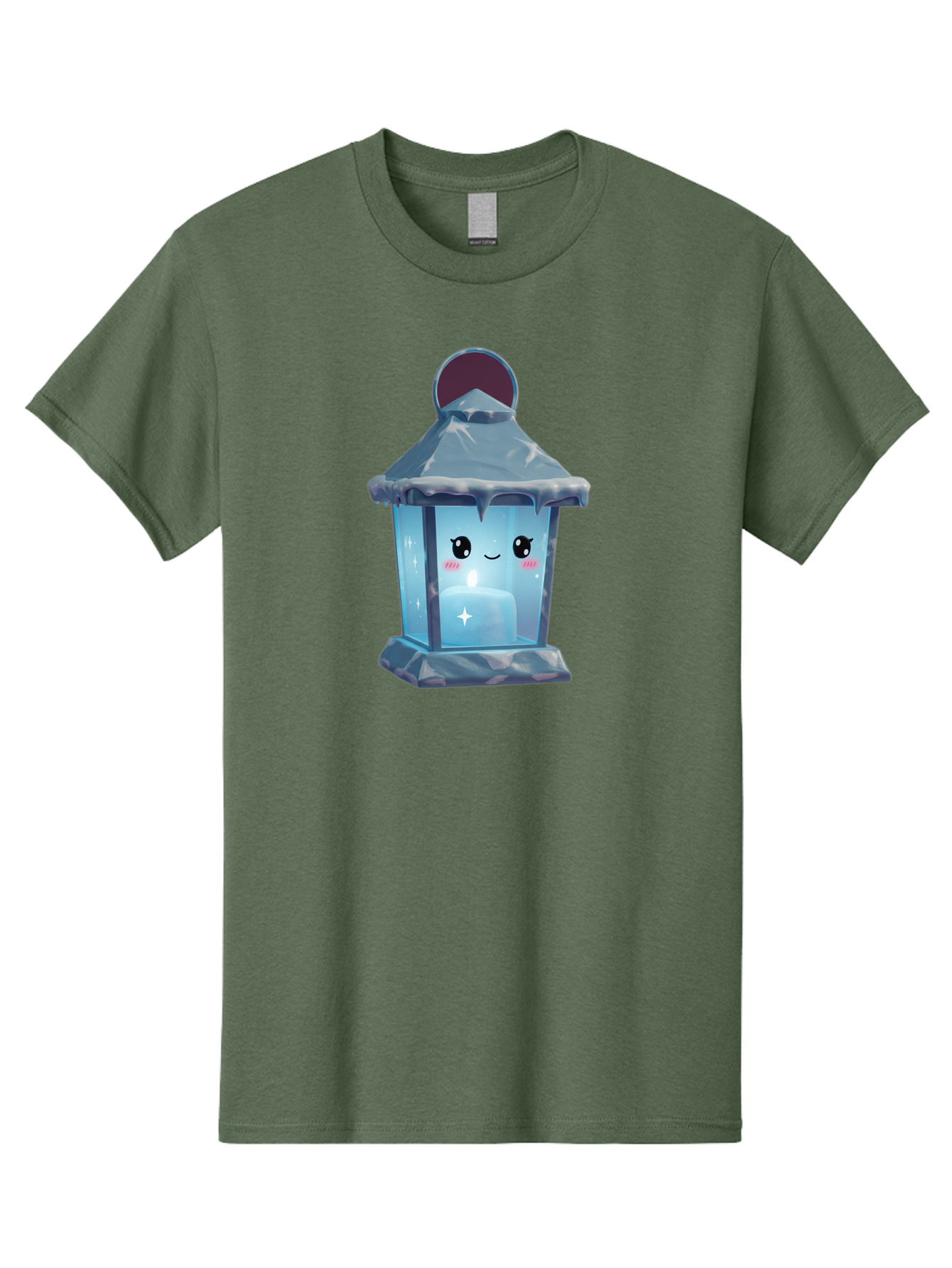 Cute-Lantern-2 Men'S Graphic Tee, 100% Cotton, Comfortable Casual Summer Wear, Machine Washable, Cute Lantern, Cartoon-Style Lantern, Smiling Face, Glowing Candle, Festive Atmosphere, Icy Blue, Sparkly, Adorable Character, Bac967
