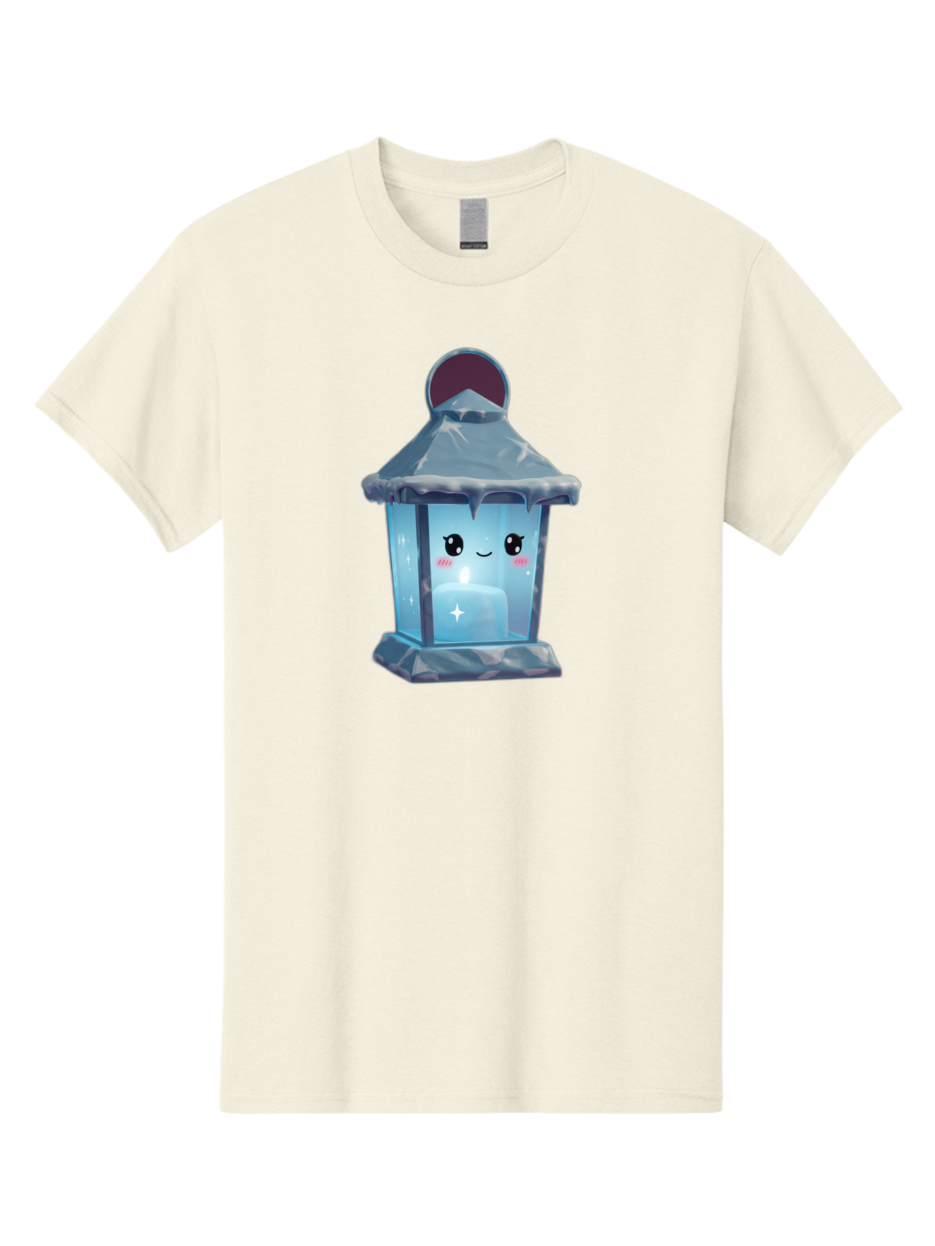 Cute-Lantern-2 Men'S Graphic Tee, 100% Cotton, Comfortable Casual Summer Wear, Machine Washable, Cute Lantern, Cartoon-Style Lantern, Smiling Face, Glowing Candle, Festive Atmosphere, Icy Blue, Sparkly, Adorable Character, Bac967