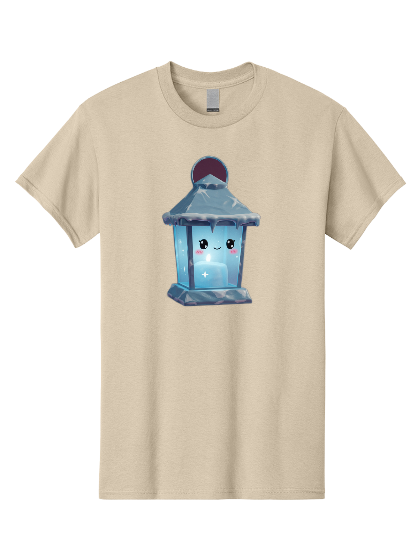 Cute-Lantern-2 Men'S Graphic Tee, 100% Cotton, Comfortable Casual Summer Wear, Machine Washable, Cute Lantern, Cartoon-Style Lantern, Smiling Face, Glowing Candle, Festive Atmosphere, Icy Blue, Sparkly, Adorable Character, Bac967