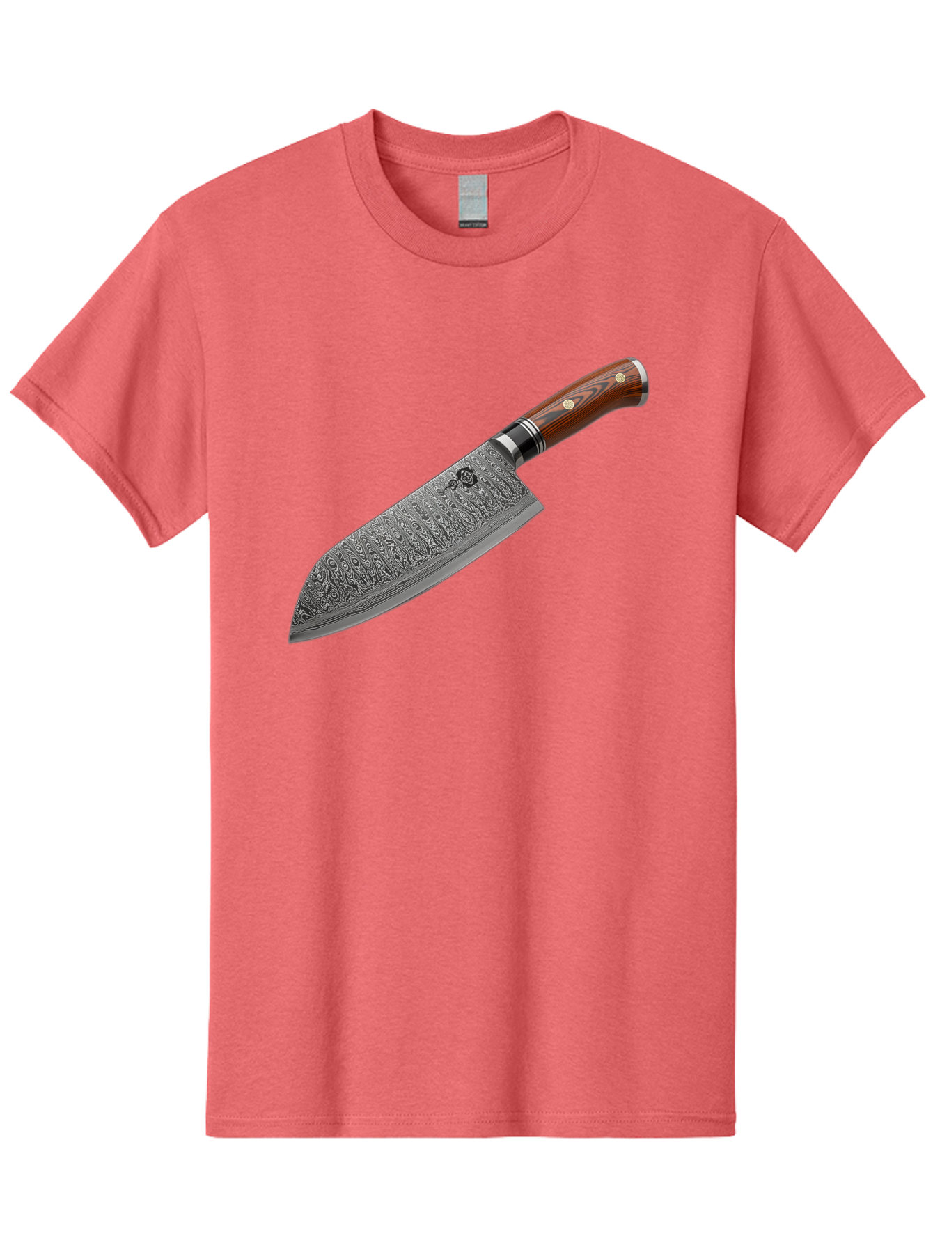 Damascus-Chef-S-Knife Men'S Graphic Tee, 100% Cotton, Comfortable Casual Summer Wear, Machine Washable, Damascus Steel Chef'S Knife, Kitchen Knife, Sharp Blade, Intricate Design, Wooden Handle, Brass Rivets, Chef'S Tool, Cutting Edge, Cookware Bac972